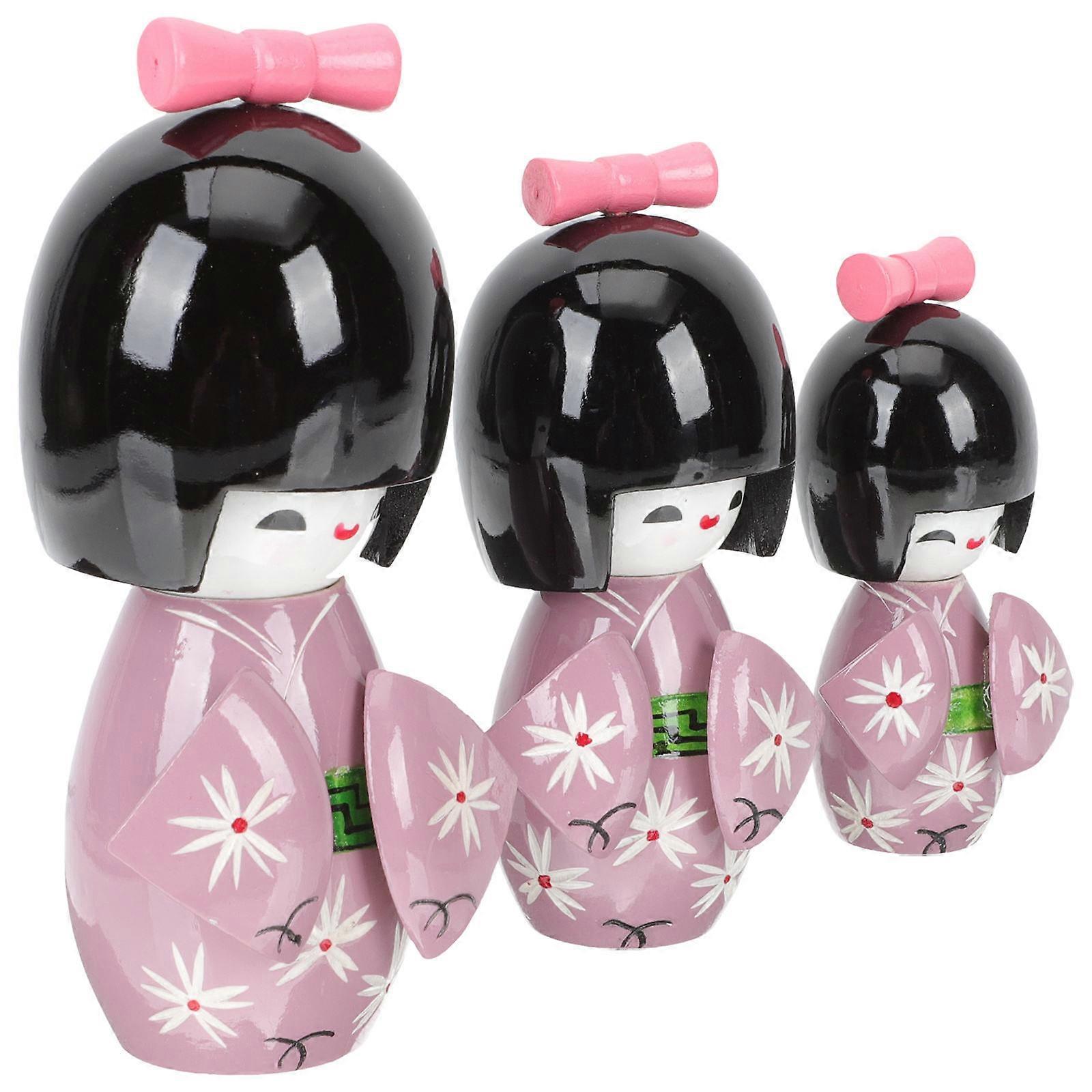 Hand-carved Japanese Kimono Figurines Collectors Desktop Ornament 9.5x4x4cm 3Pack