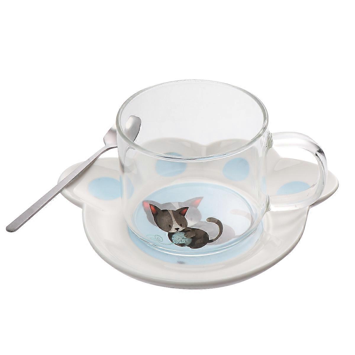Cute Cat Cup Transparent Glass Coffee Cup Beverage Holding Tableware Afternoon Tea 3Pcs