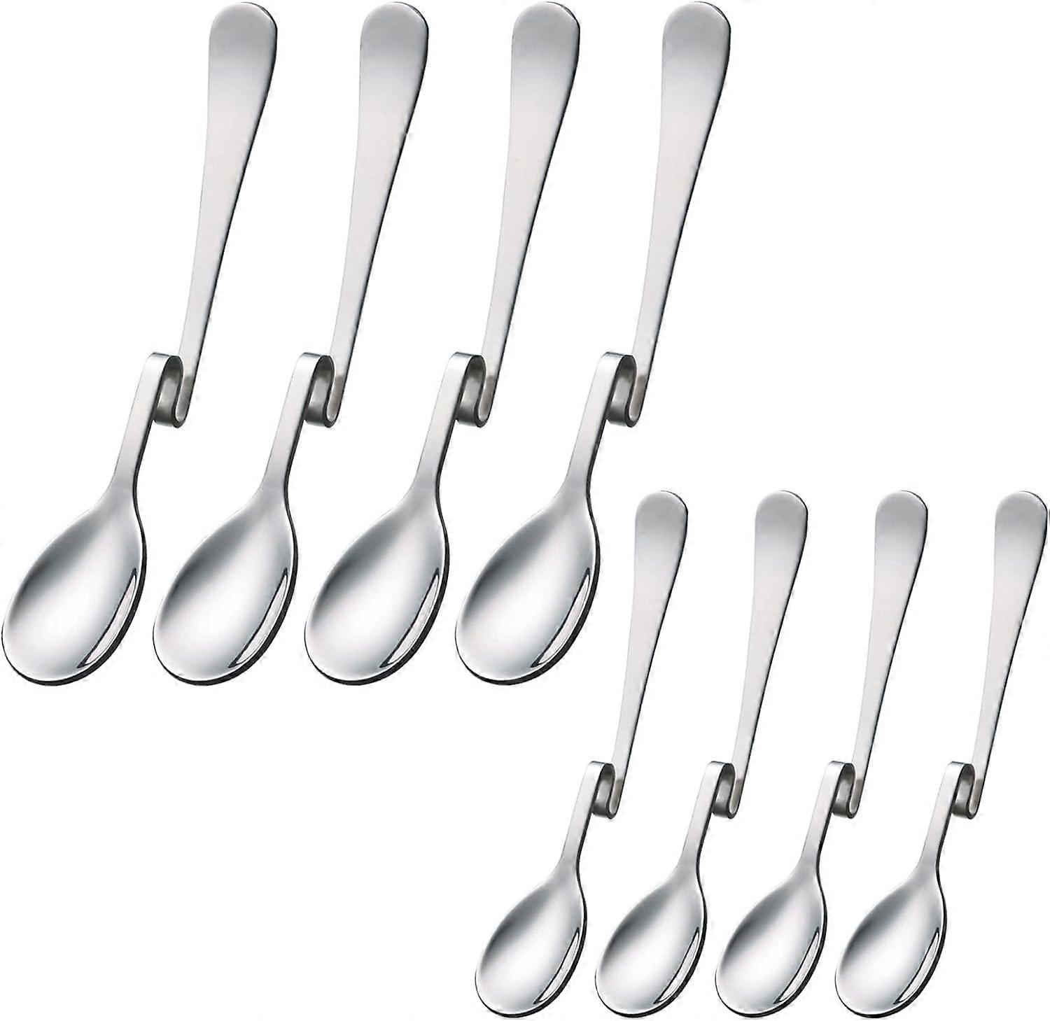 Latte Macchiato Spoon Set of 8, Stainless Steel Long Handle Coffee Spoons with Curved Kinks for Honey and Beverages