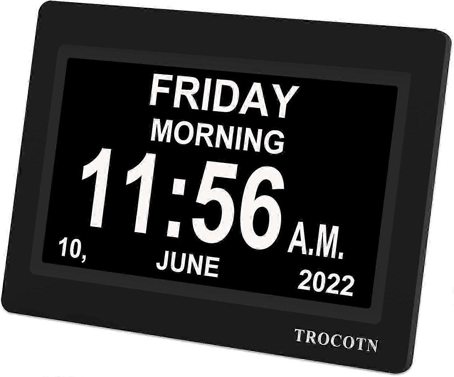 Digital clock with date and week, calendar with day of the week display (7 inches Black)