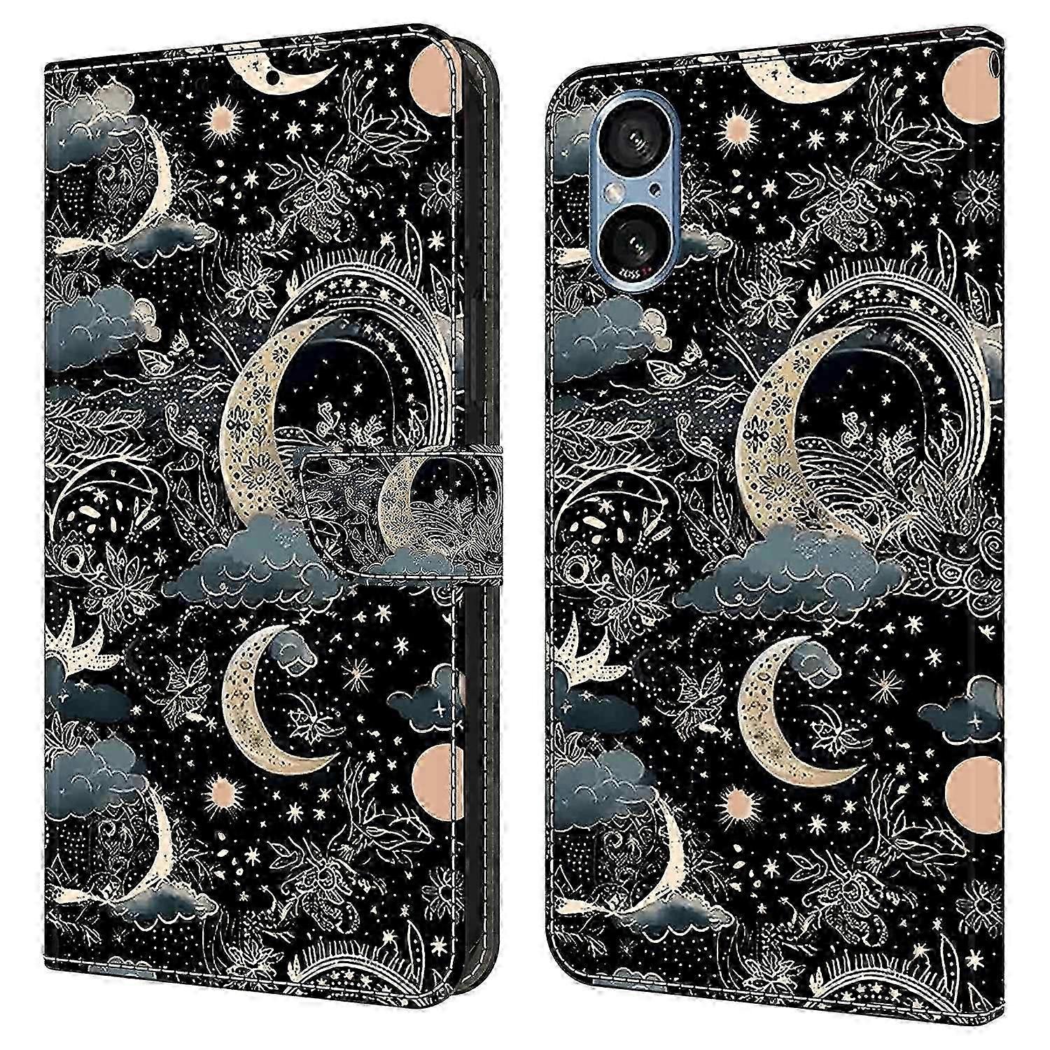 For Compatible Brand Wallet Phone Cover with Stand - Moon