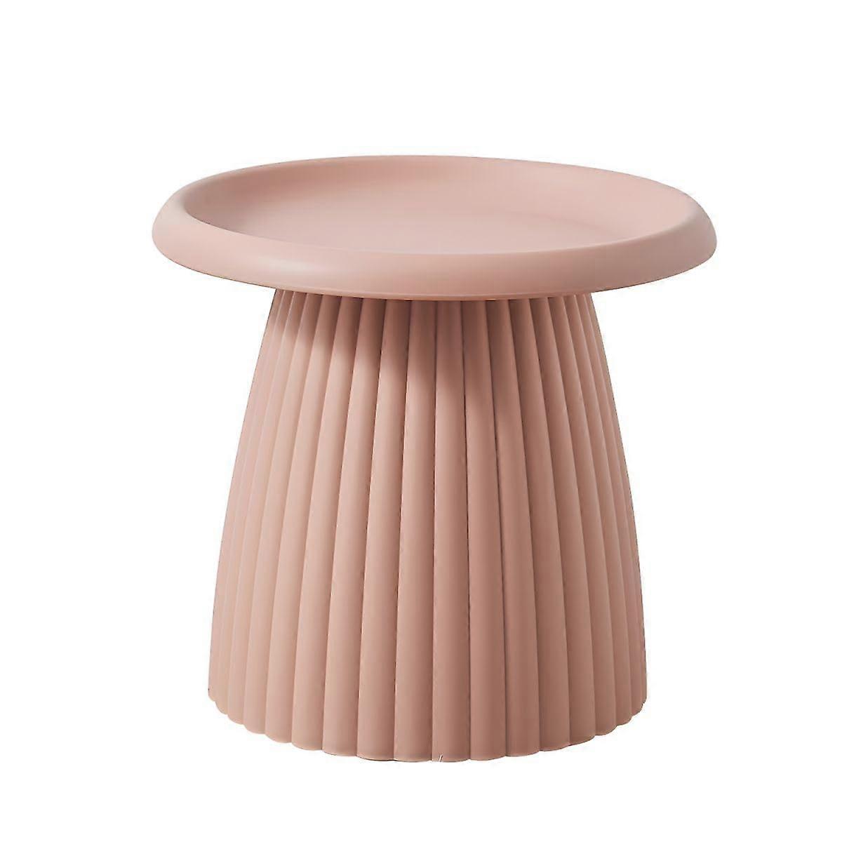 Round Plastic Coffee Table Mushroom Design Modern Nordic Style Pink Ribbed Surface Balcony Side Table 50.8 cm Lx45.7 cm