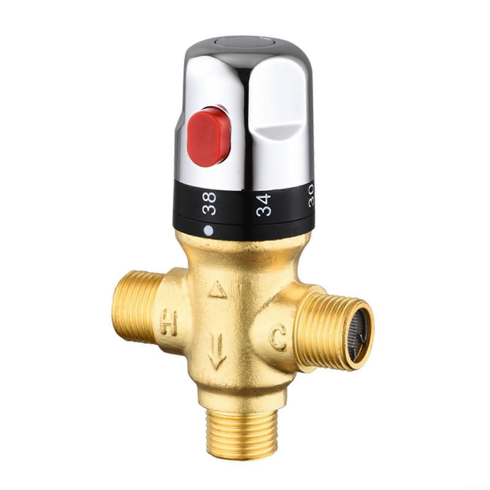 Thermostatic Mixer Valve, Brass Thermostatic Control Mixer Valve, DN15 Shower Thermostatic Valve Temperature Pipe Basin