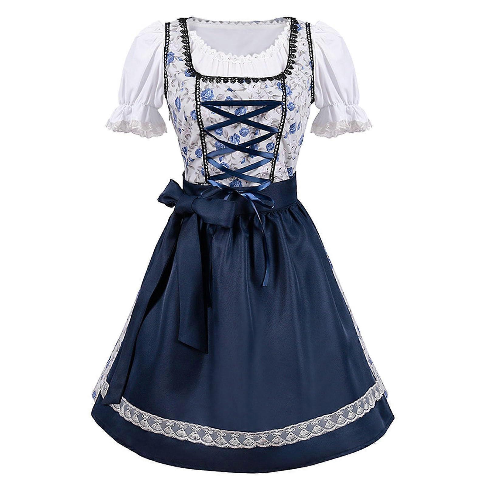 Plus Size German Dress for Women XL Square Neck Apron Oktoberfest Beer Girl  Costume Medieval Style Blue | Fruugo US