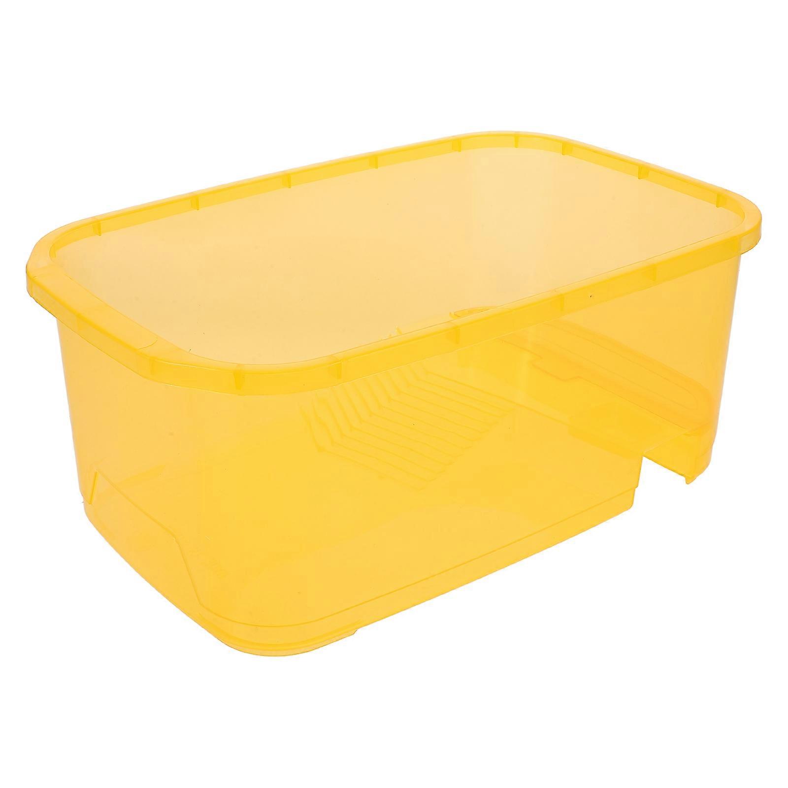 Plastic Turtle Feeding Box with Basking Platform – Small Yellow Reptile Habitat Tank for Tortoise Care – Transparent Pet Breeding Container with Easy