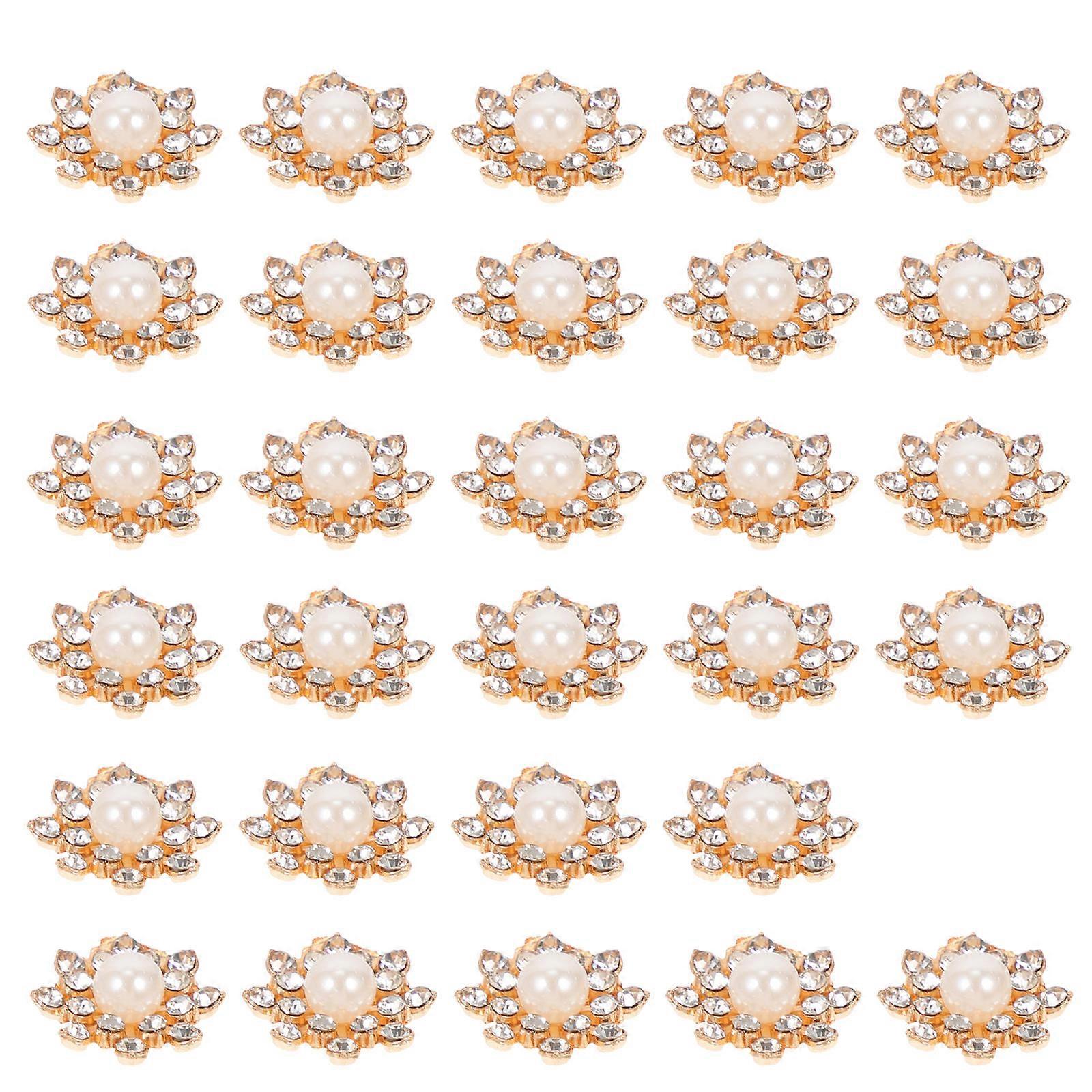 Decorative Pearl Button Delicate Design Snowflake Shape Golden 1.5X1.5cm Metal For Projects 30Pcs