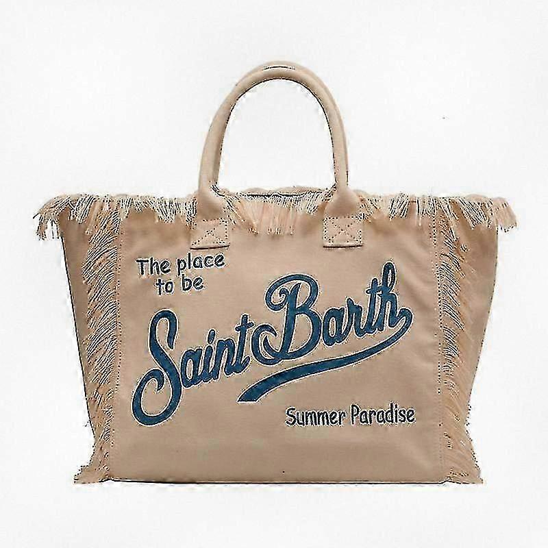 Fourre-tout de plage spacieux avec des pompons faits à la main, sac en jean élégant avec des imprimés à la mode