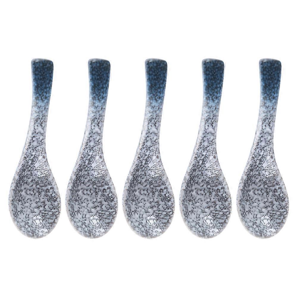 5pcs Ceramic Soup Spoons for Home & Restaurant Use – Smooth, Compact Design for Soup, Porridge & Rice – Stylish Tableware Set