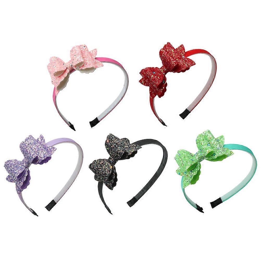5pcs Bowknot Glitter Hair Bands Double Layer Elastic Headbands for Durable Smooth Hair Accessories for Birthdays Photo Shoots Assorted Colors