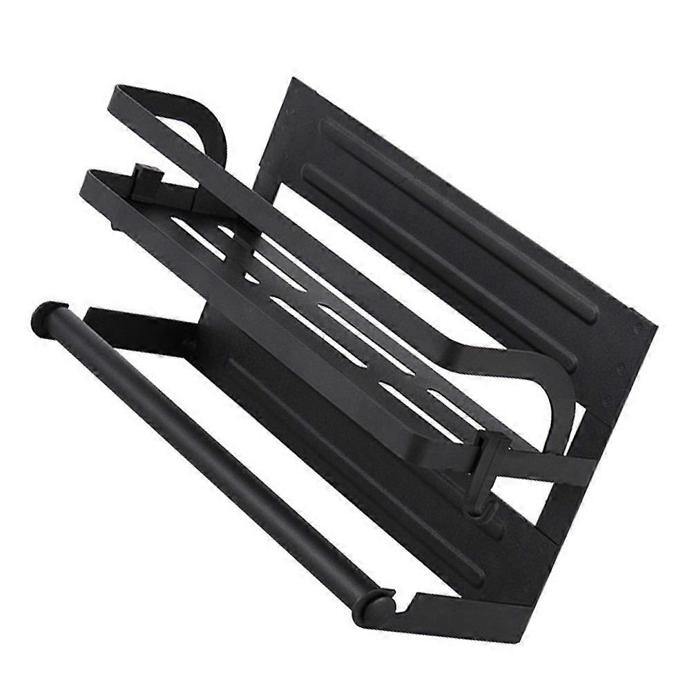 Magnetic Storage Rack for Kitchen with 4 Hooks Single Layer Shelf Decorative Container Black Metal