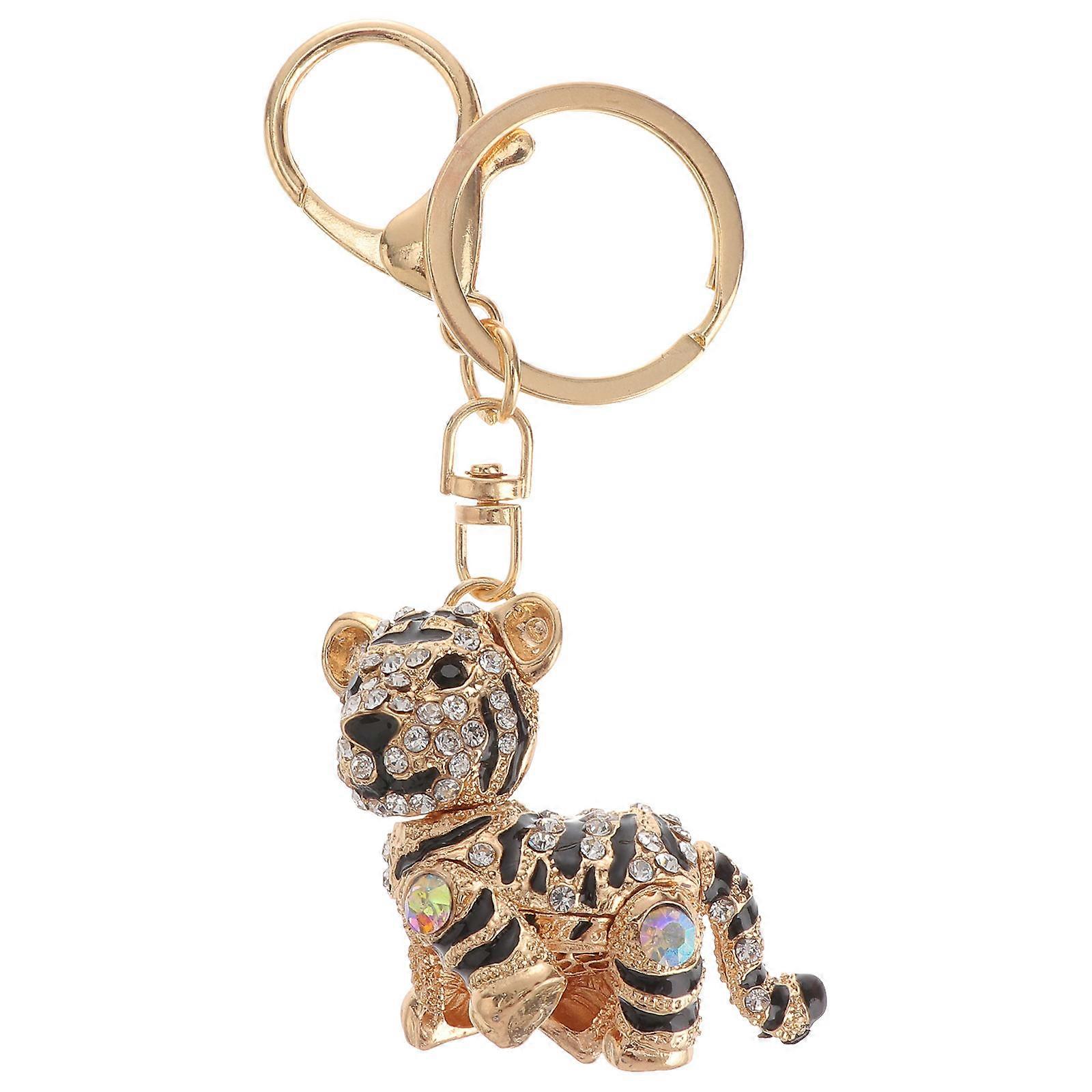 Tiger Rhinestone Inlaid Keychain for Bags Backpacks Car Keys Multi Color 1pc