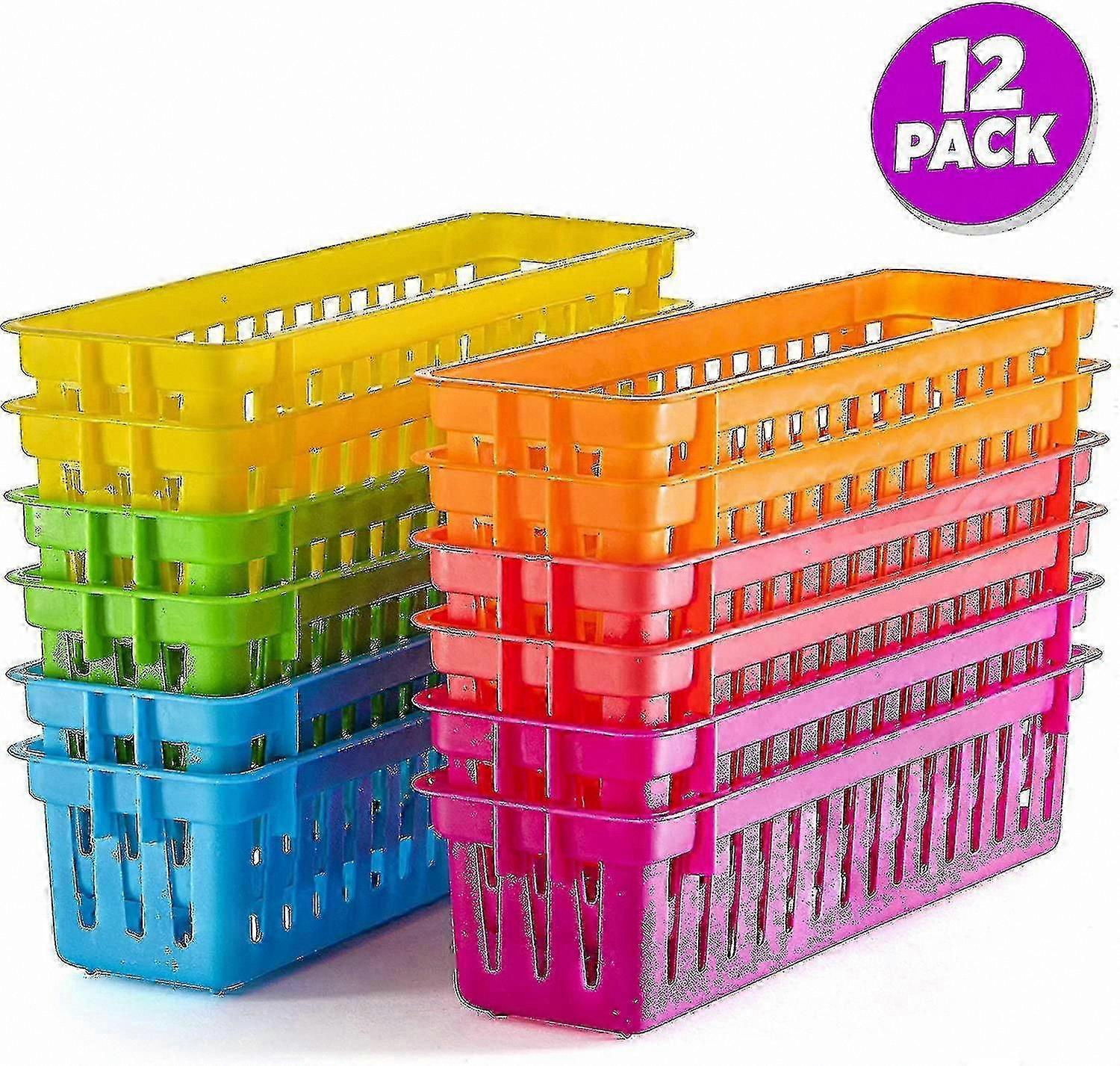 Multi-Color Pencil and Crayon Storage Bins for Classroom Use (12 Pack)