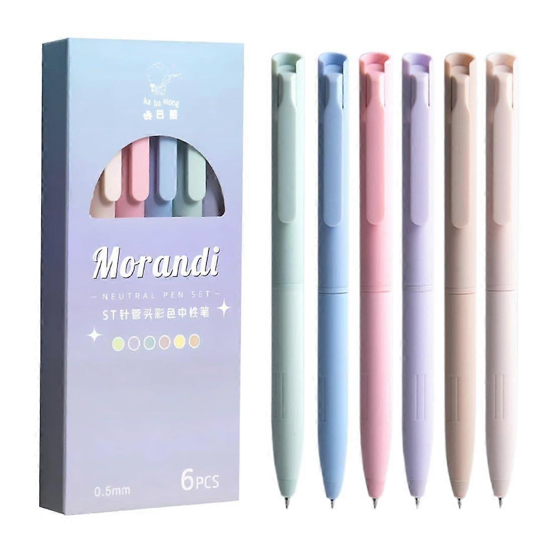 Pack of 6 Kaco Soft Touch Retractable Neutral Pen, Colour Ink Writing Pen Set, Highlighting Quick Dry Pen