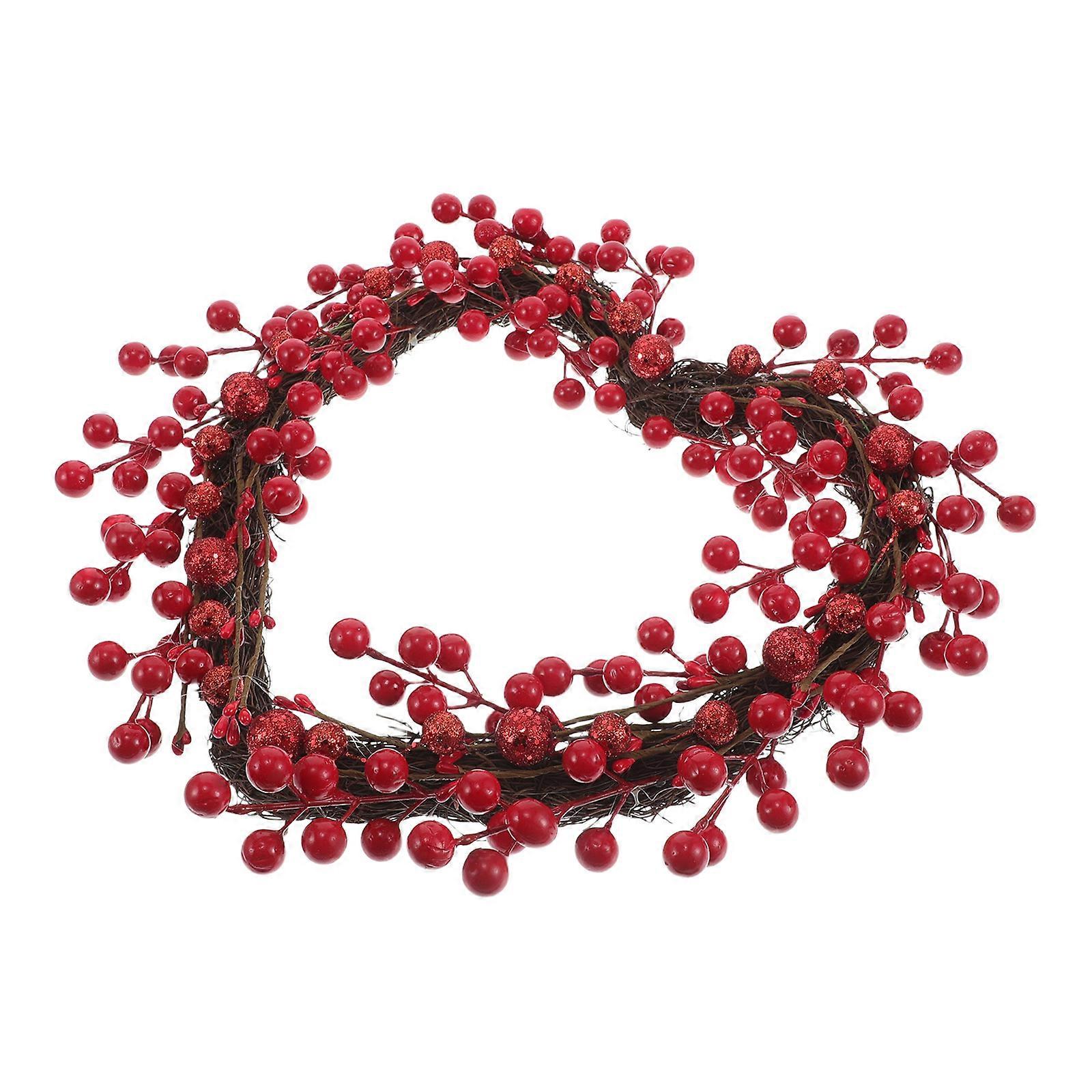 Elegant Heart Shaped Valentine Wreath for Front Door Decor Red Berry Garland Rattan and Foam 12.5 Inches