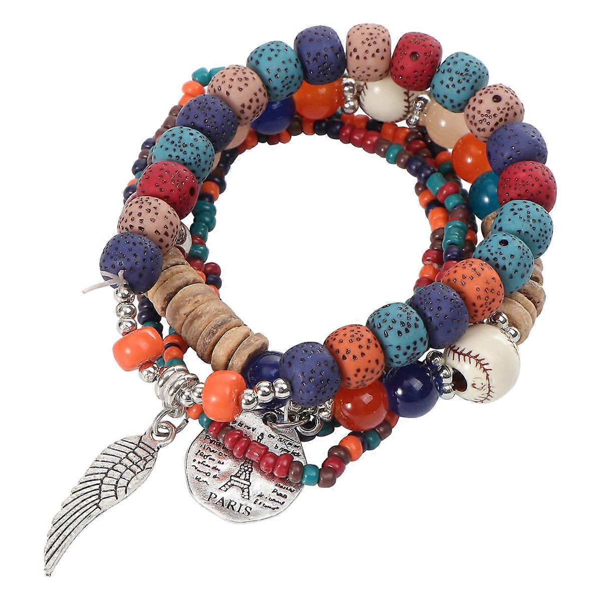 Colorful Bohemian Style Bracelet with Durable Metal Beads for Decor Multi Layer Elastic 1Pc