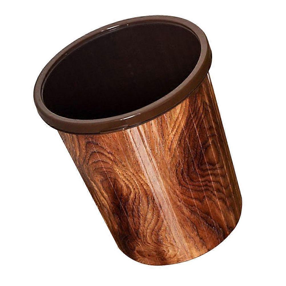 Imitation Wood Grain Trash Can Brown for Home Use with Humanized Pressure Ring PP Material