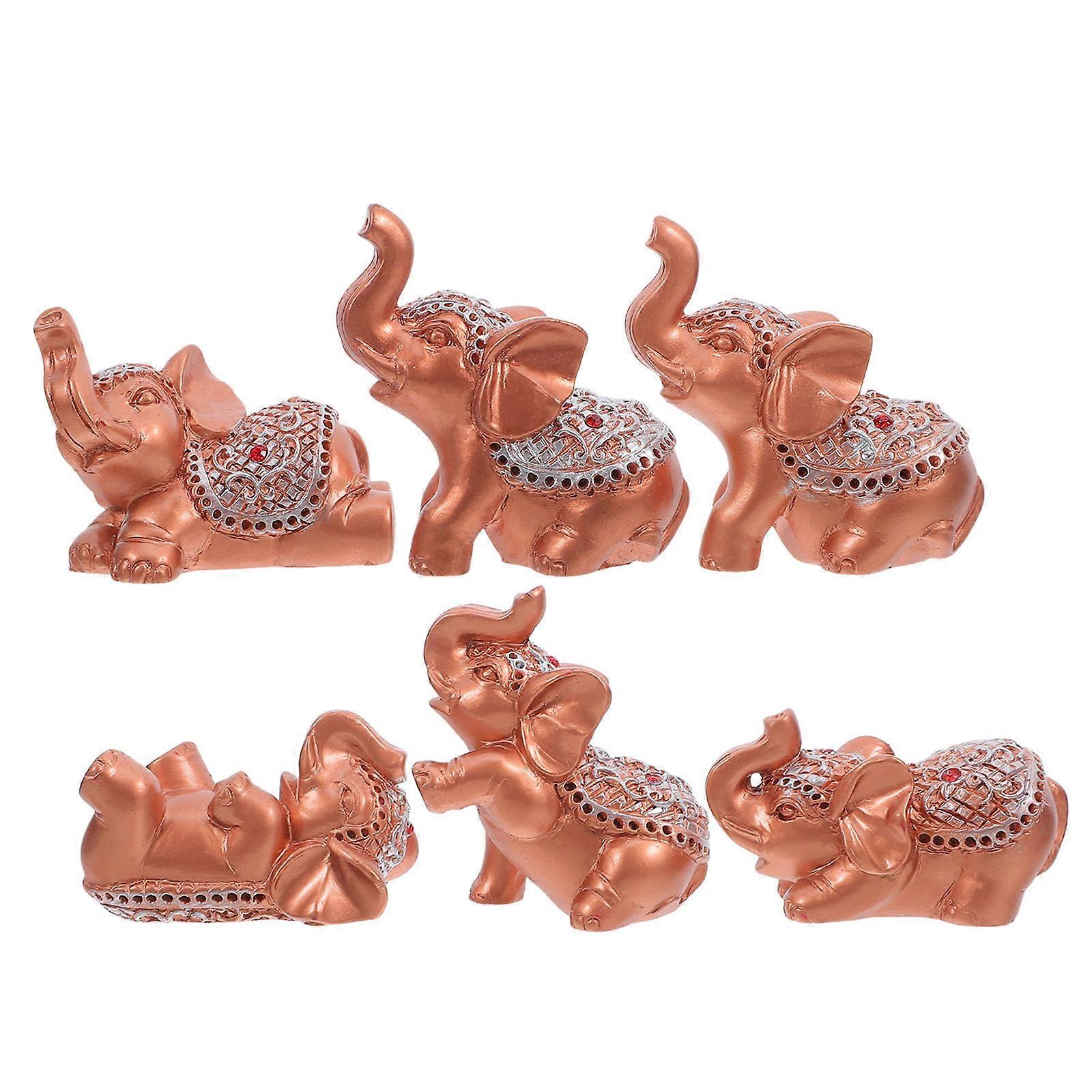 Compact Design 6Pcs Mini Elephant Sculptures Resin Statues For Shelves Desks Coffee Tables