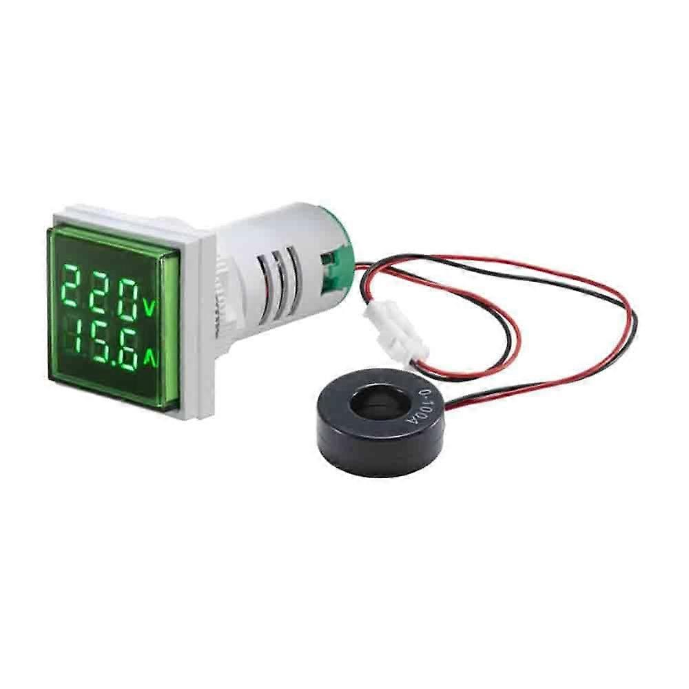 110V 220V 380V AC Current Voltage Meter with Transformer AC50-500V Round Indicator Light Square Green