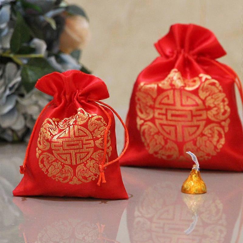 1 件新年祝福黄麻礼品袋抽绳袋带把手礼品袋礼品包装派对恩惠糖果袋