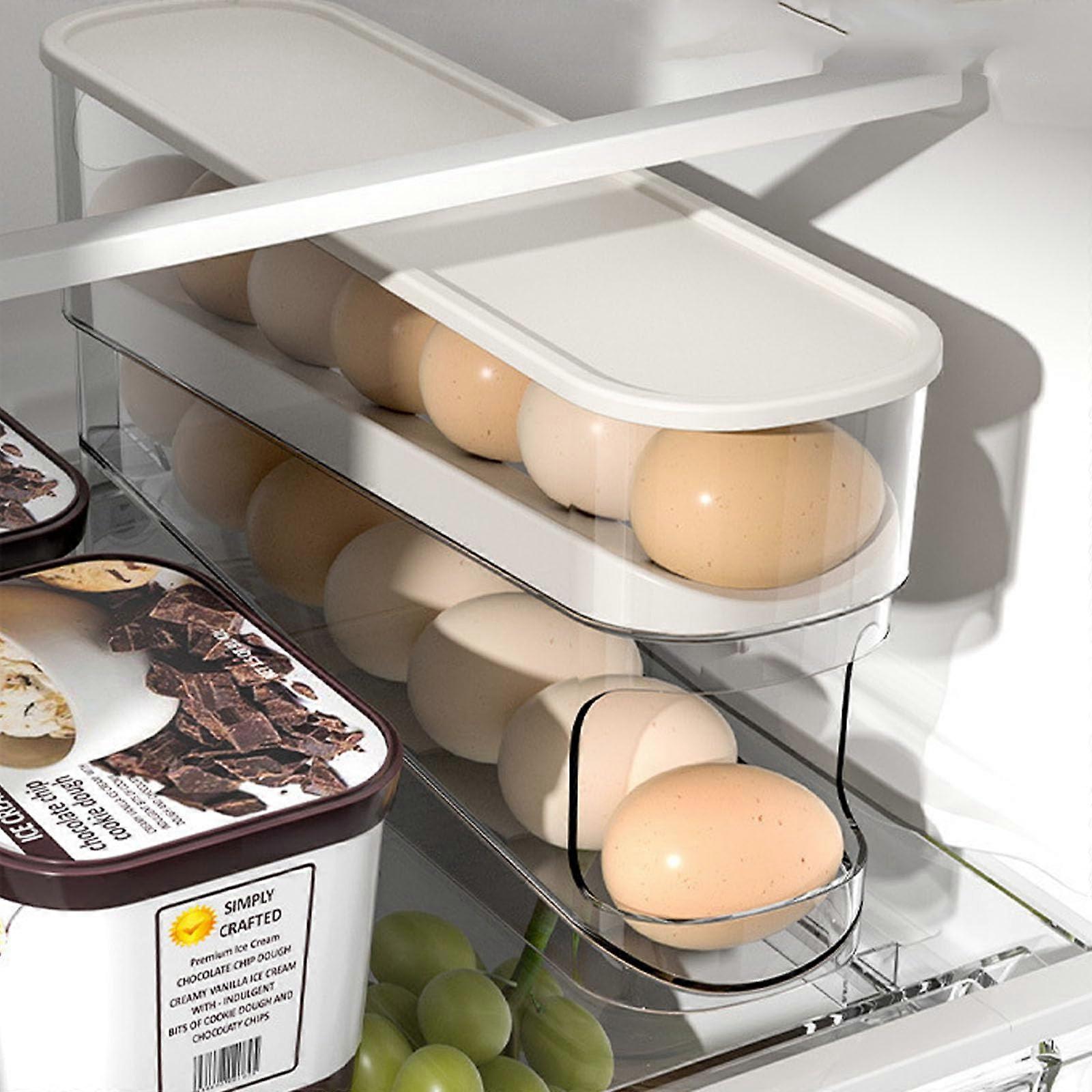 Egg Holder for Refrigerator, Double Layer with Lid, Rotating, Transparent