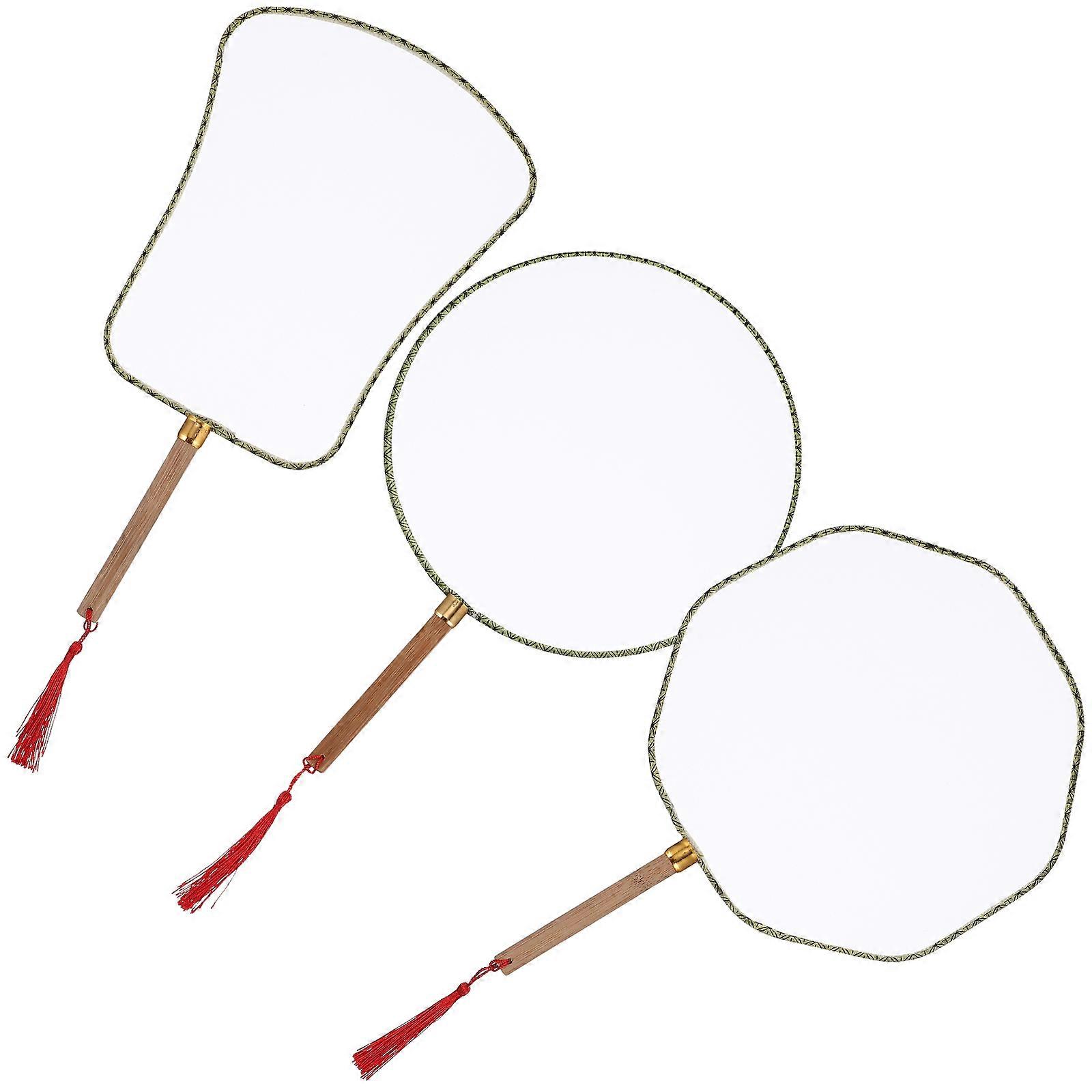 3pcs Blank Graffiti Fan DIY Hand Fan for Art Projects Crafting Accessories Decoration with Bamboo Handle for Parties