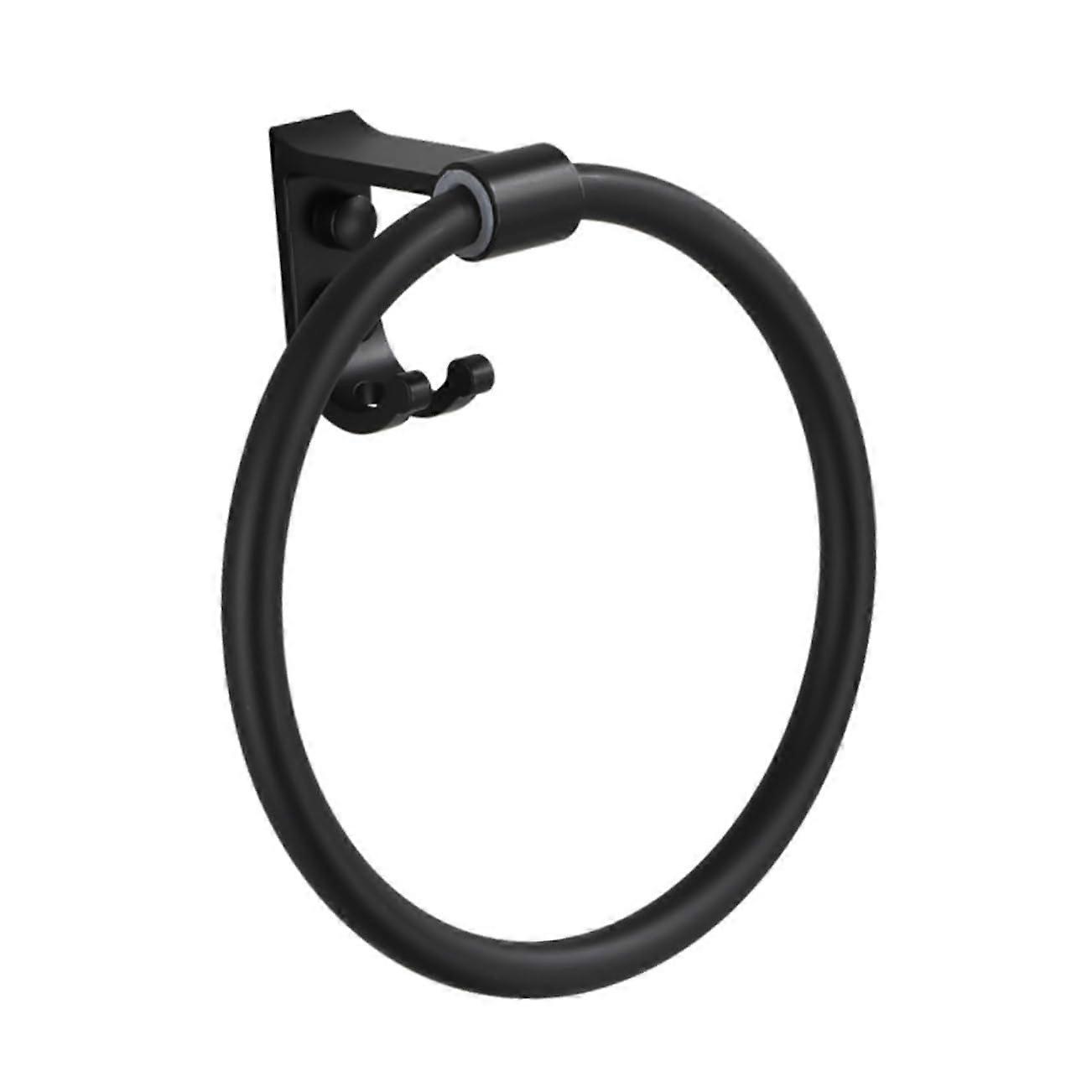 2 pcs. Towel Ring Aluminum with Hook Round Towel Holder for Bathroom Black Wall Mounted Install Without Drilling Space Saving Durable