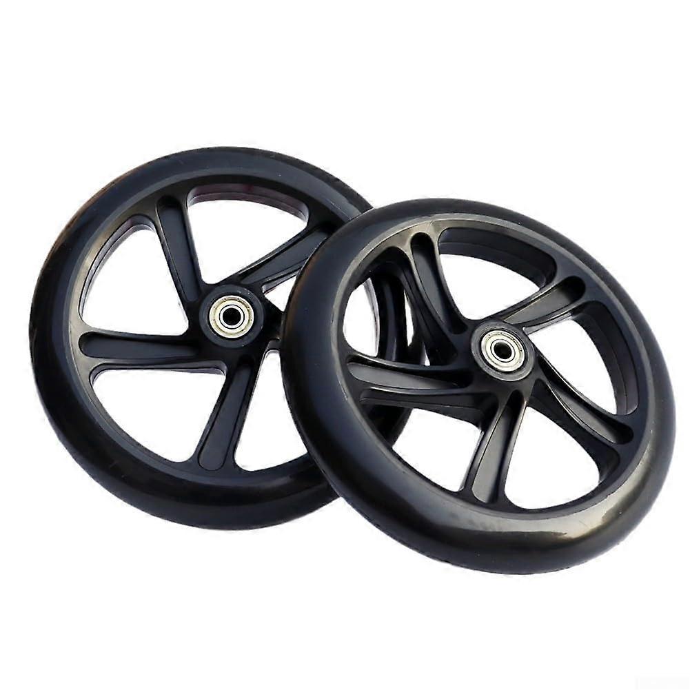 Scooter PU Replacement Wheels 180mm x 30mm Black Quiet Rollers for Trolley and Skates