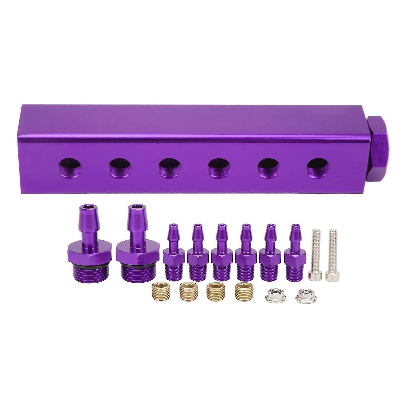6 Port Vacuum Block Intake Manifold Kit 1/8in NPT Connector 1/2in NPT Inlet Outlet Universal for Car Truck Turbos Purple 