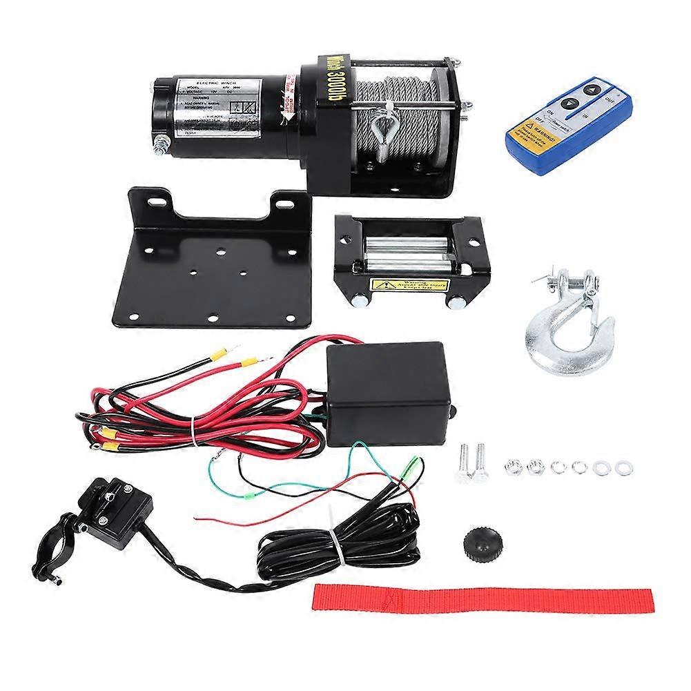 Electric Recovery Winch 12V Wire Remote Control Kit 3000 Lbs Capacity for Truck SUV ATV Boat Trailer