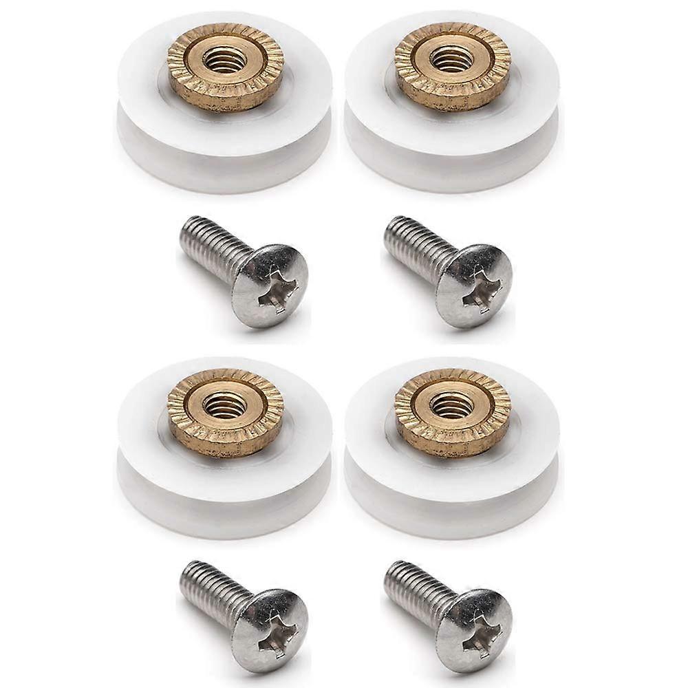 V Groove Shower Door Rollers 19mm Diameter White Plastic Modern 4 Pieces