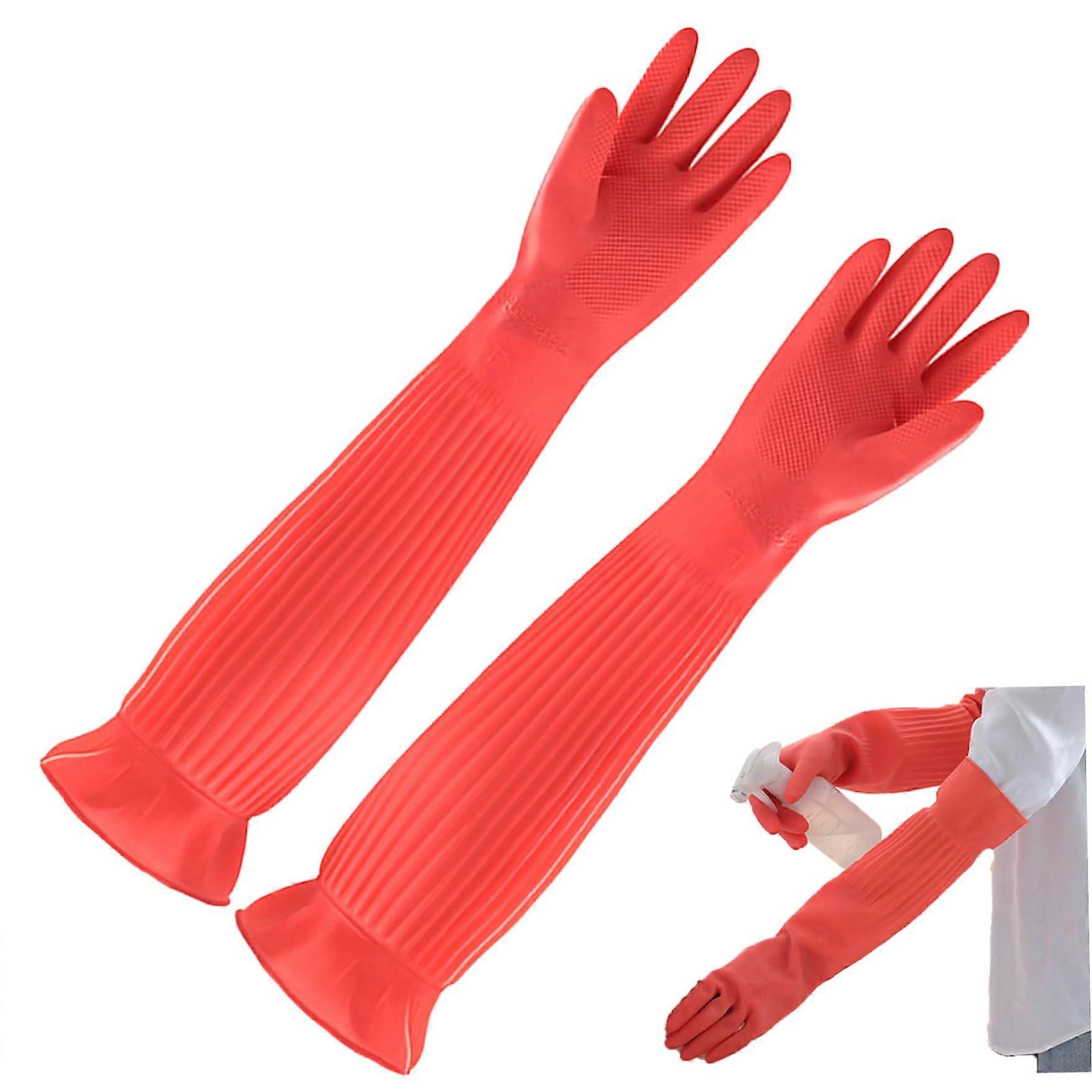 Dishwashing Gloves 1 Pair Thickened Rubber Waterproof Anti-Slip One Size Long Kitchen Gloves