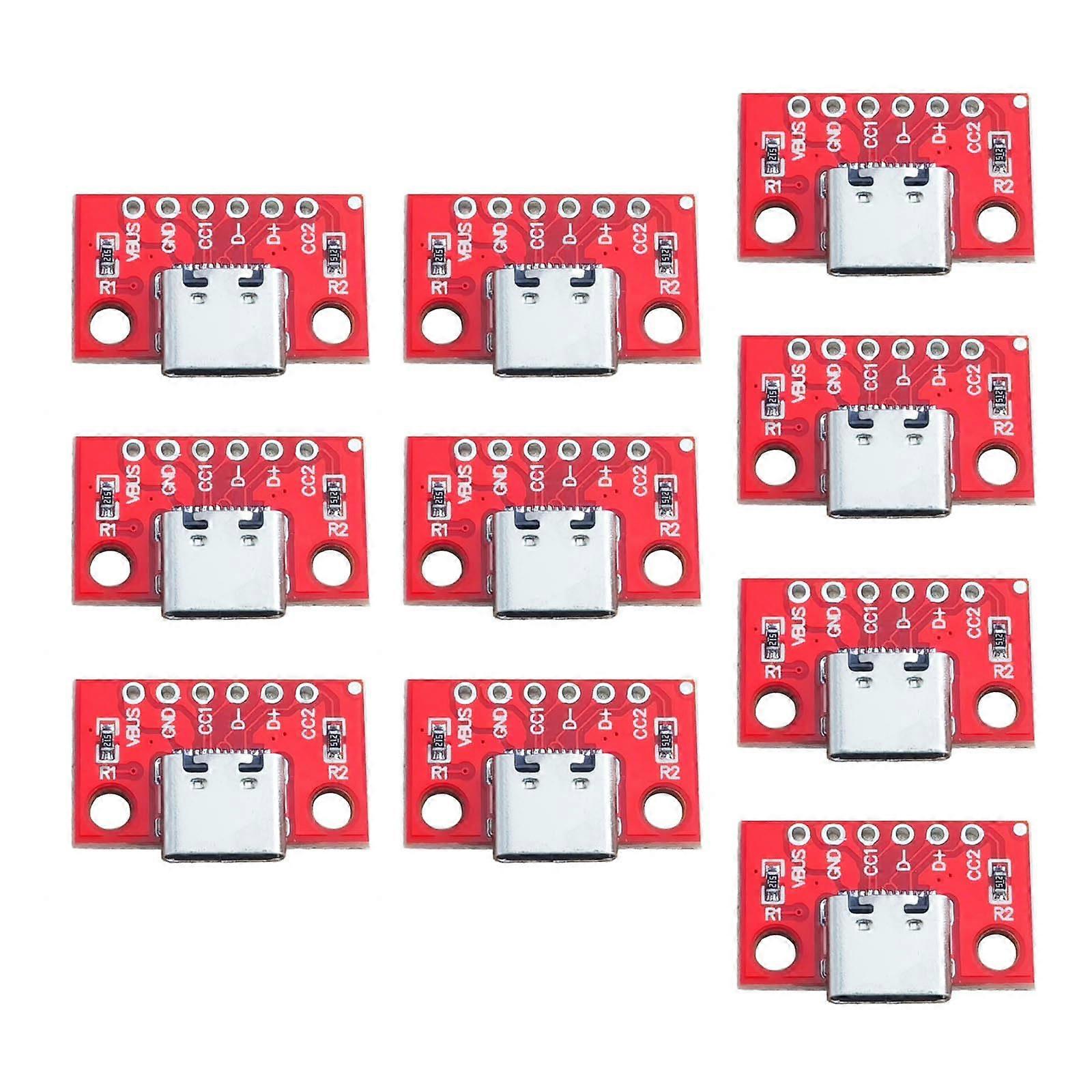 USB Type C Connectors 10Pcs Red Board 3.1 Basic Adapters Board Pin Header Female Connectors