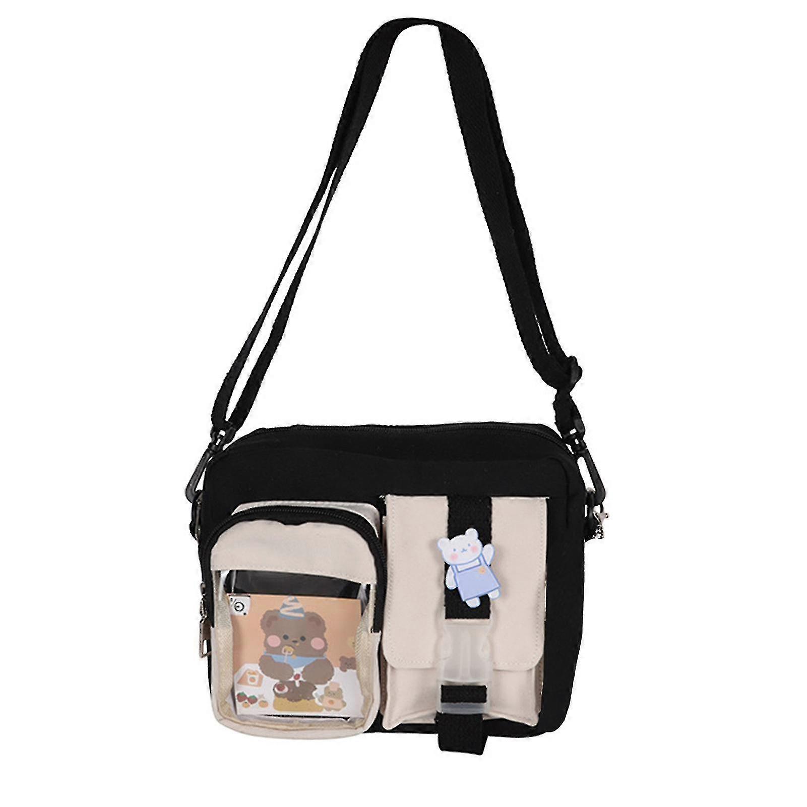 Ladies' square shoulder bag made of Oxford fabric with a bear pendant, suitable for multiple occasions