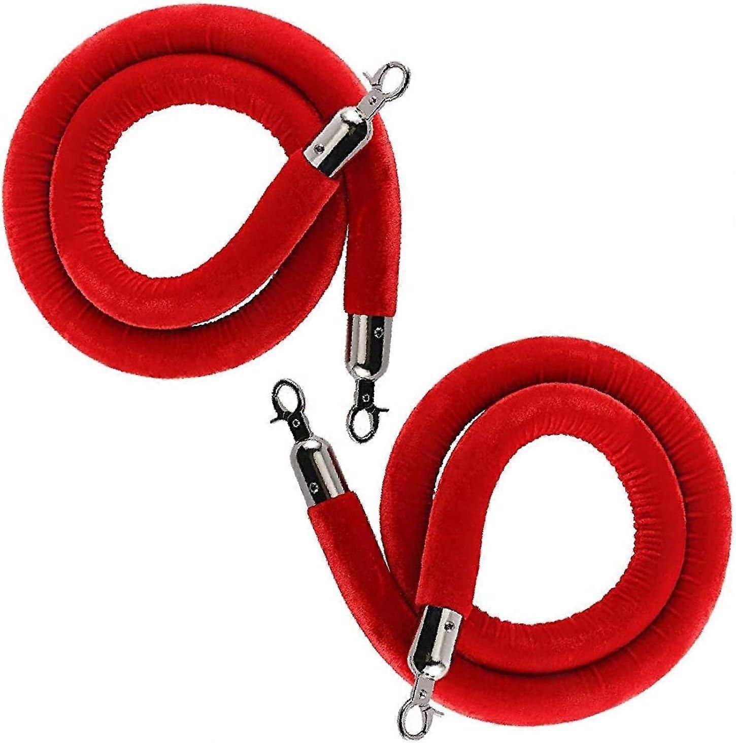 Lint Rope With Stainless Steel Snap Hook, Red Foam Core VIP Carpet Rope, 2m/6.5ft, Set Of 2, For Theaters