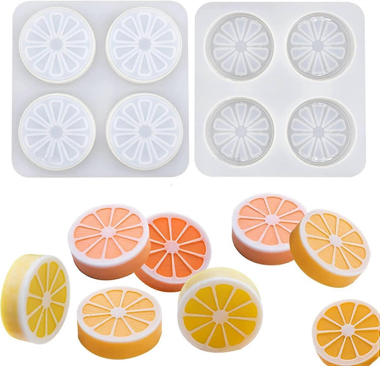2 Pcs 4 Cavity Lemon Slice Silicone Molds Orange Slice Silicone Molds for Handmade SoapCake Decorati