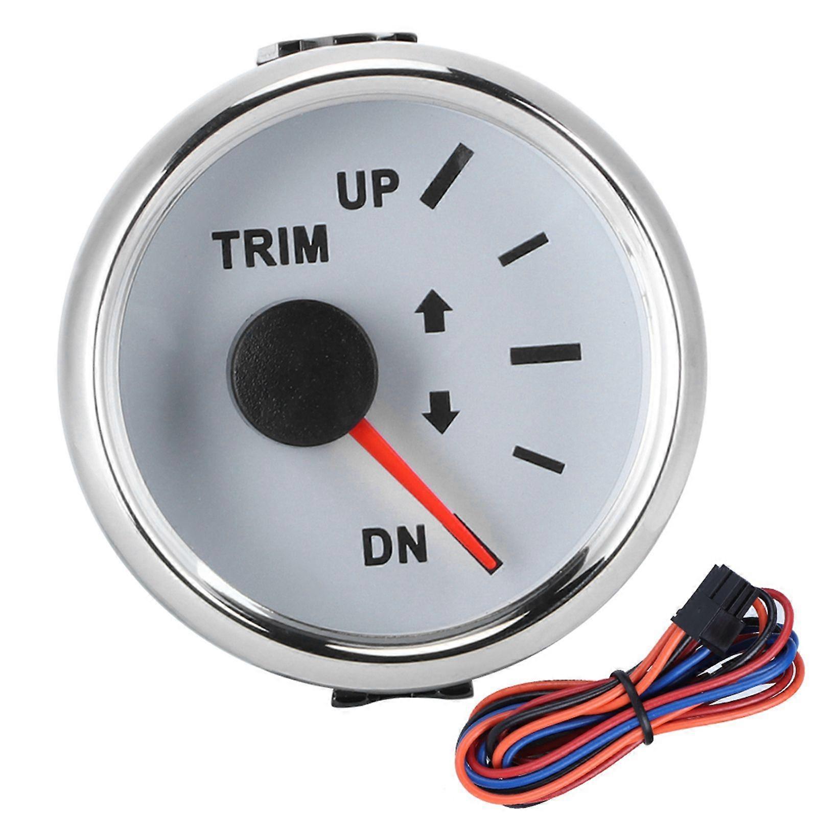52mm 2in UP DN Boat Trim Gauge 0-190ohm Signal Trim Tilt Indicator Red Backlight(White Dial Silver Frame )