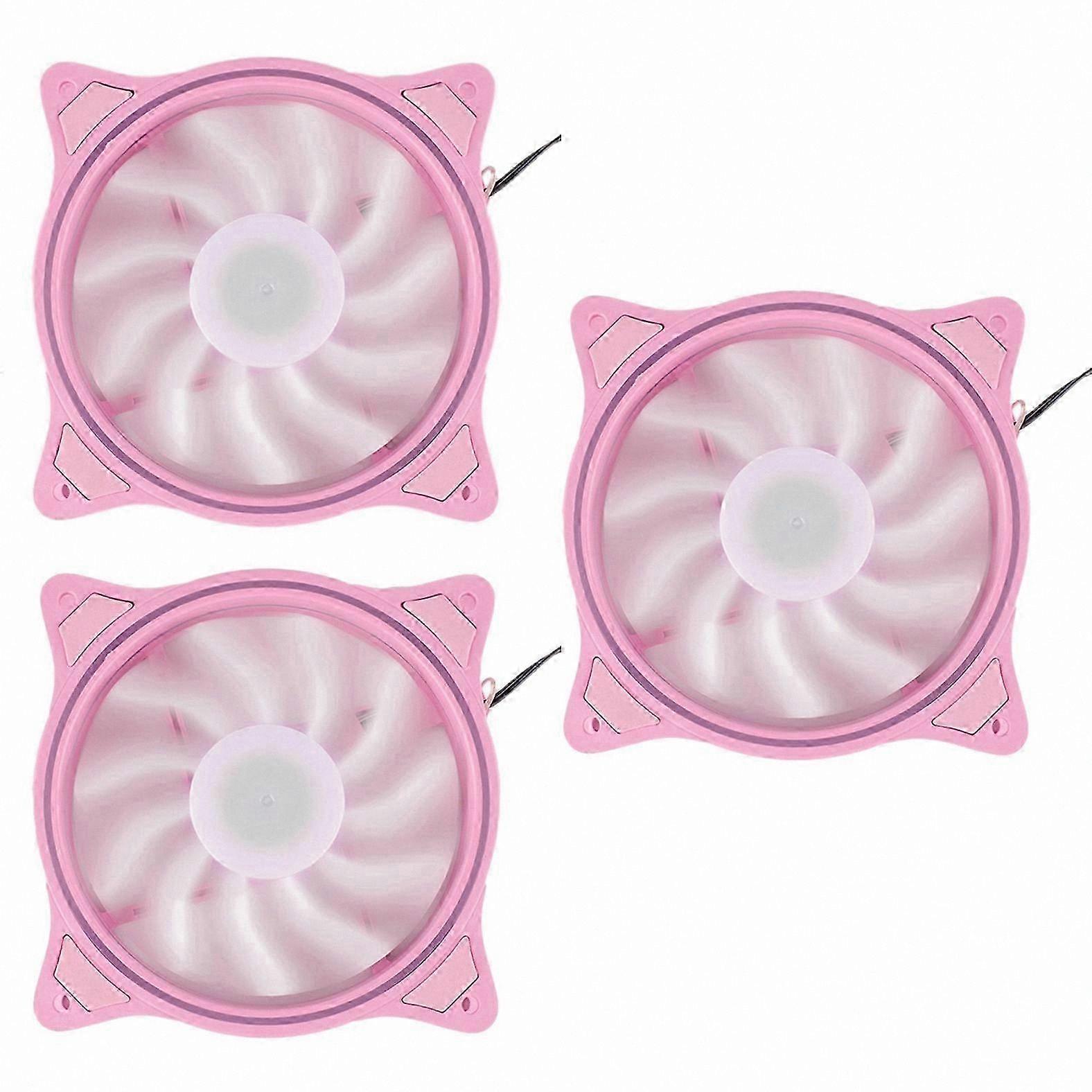 120mm Silent Cooling Fan with 4 Pins, Pink LED, Large Airflow, 3 Aperture Design for PC Case Ventilation