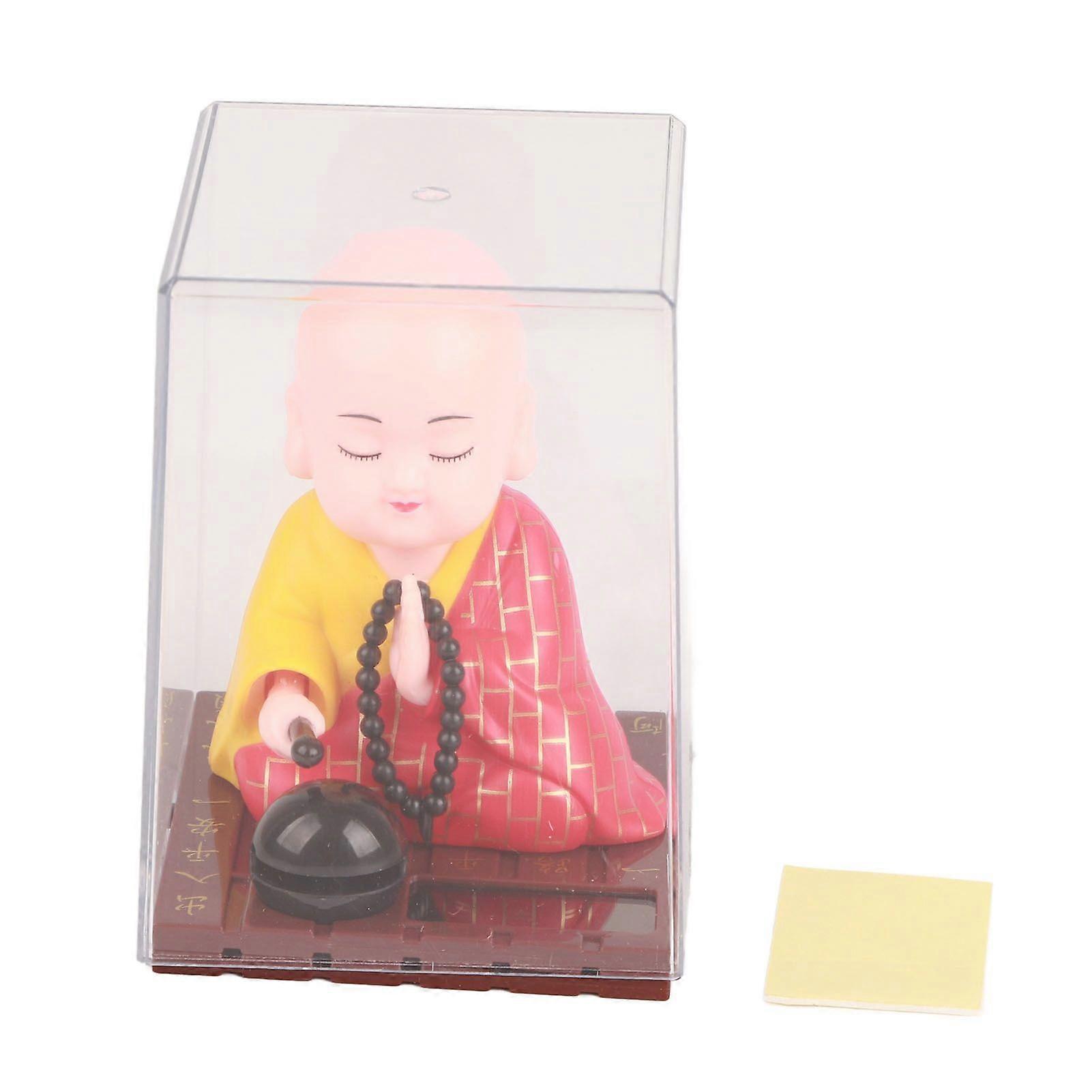 Buddhist Monk Doll Solar Powered Automatic Beating Durable Plastic Monk Figurine for Car Window Hotel