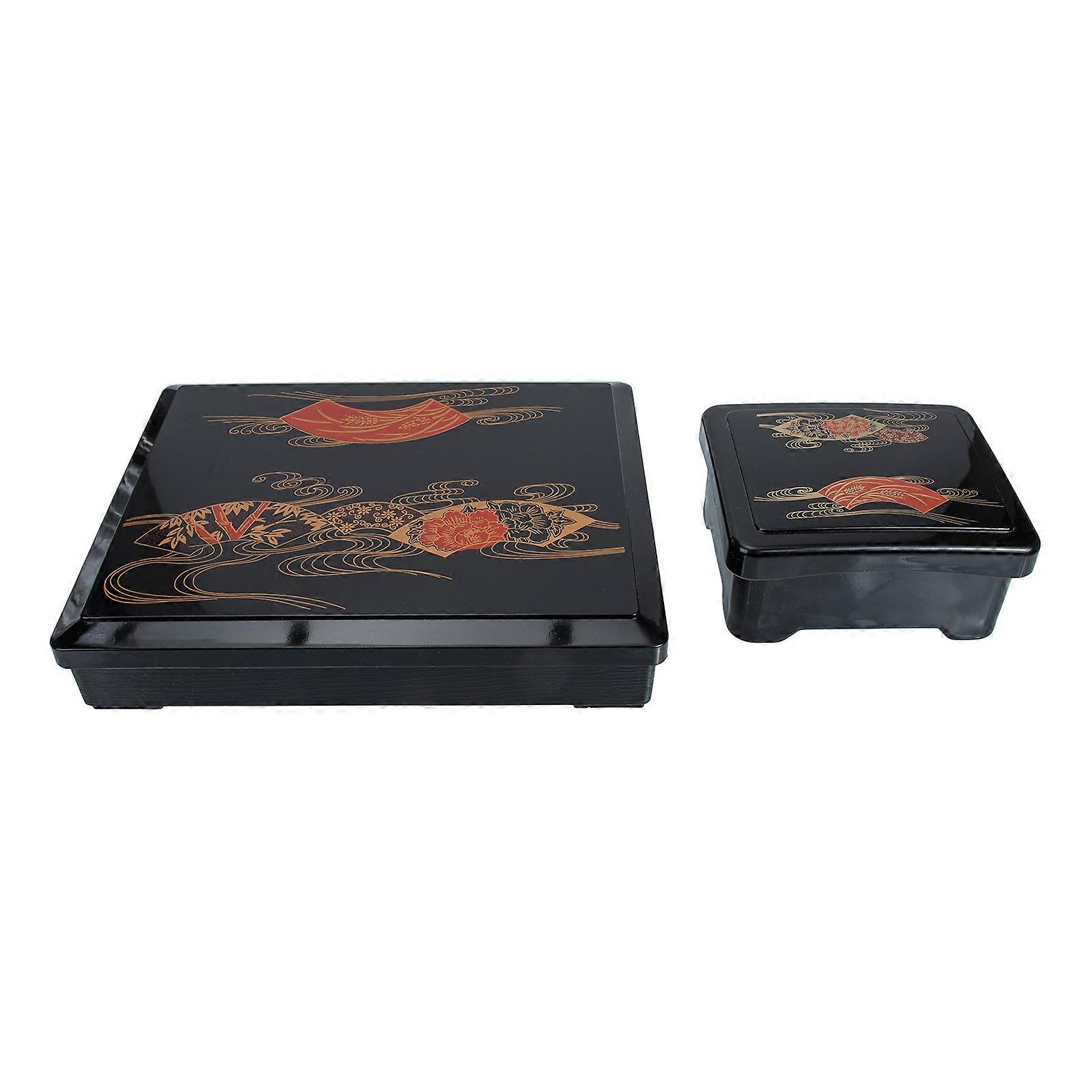 Compartment Lunch Box Abs Food Boxes for Camping Short Trips Black 2sets