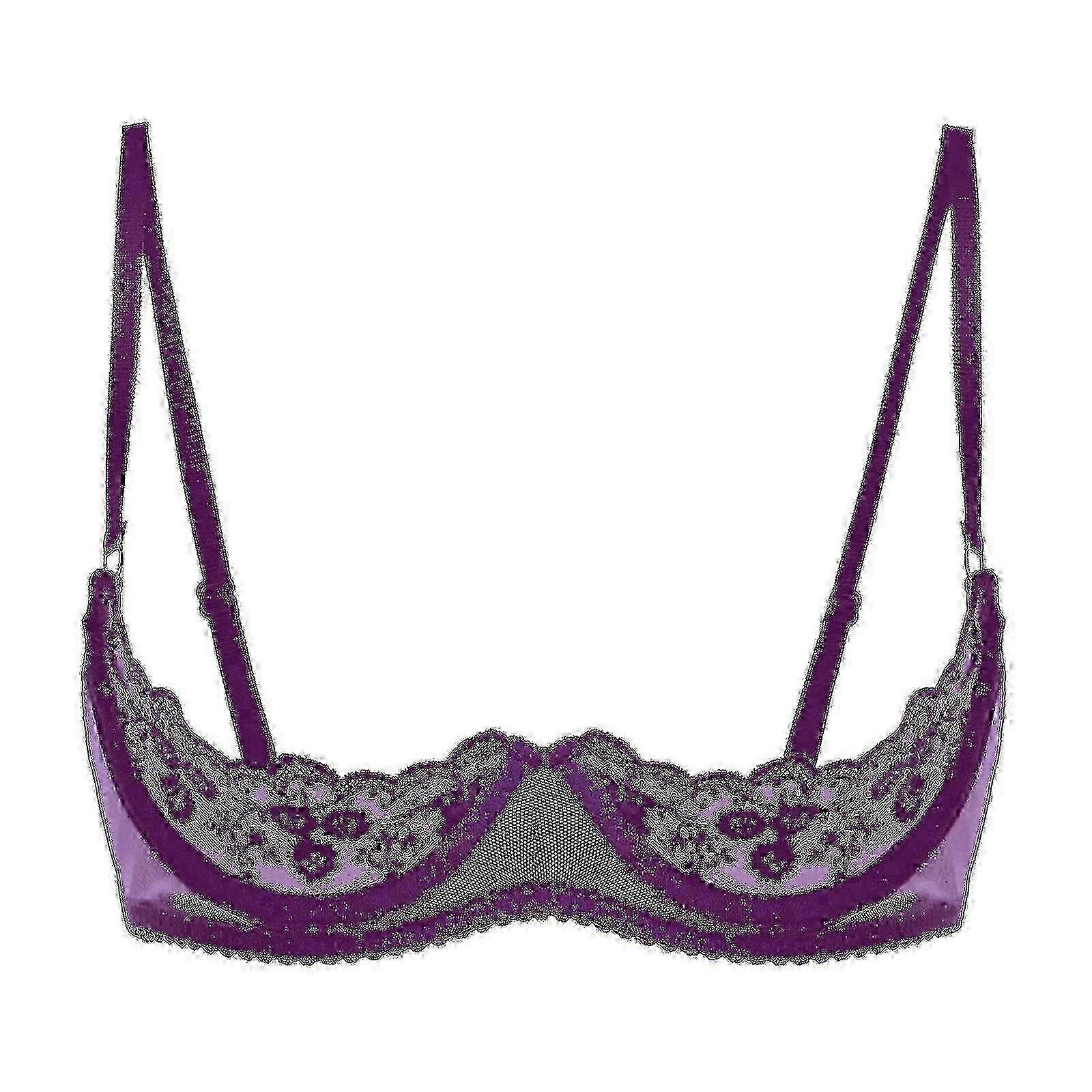 Lace Bra with Push-Up and Underwire Open Cup Sponge Padded Bras for Women with Adjustable Straps - Yvan