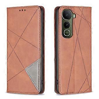 TKdaddy Voor vivo Y400 5G Case Kaartsleuven Geometrie Opdruk Lederen Telefoonhoes Bruin