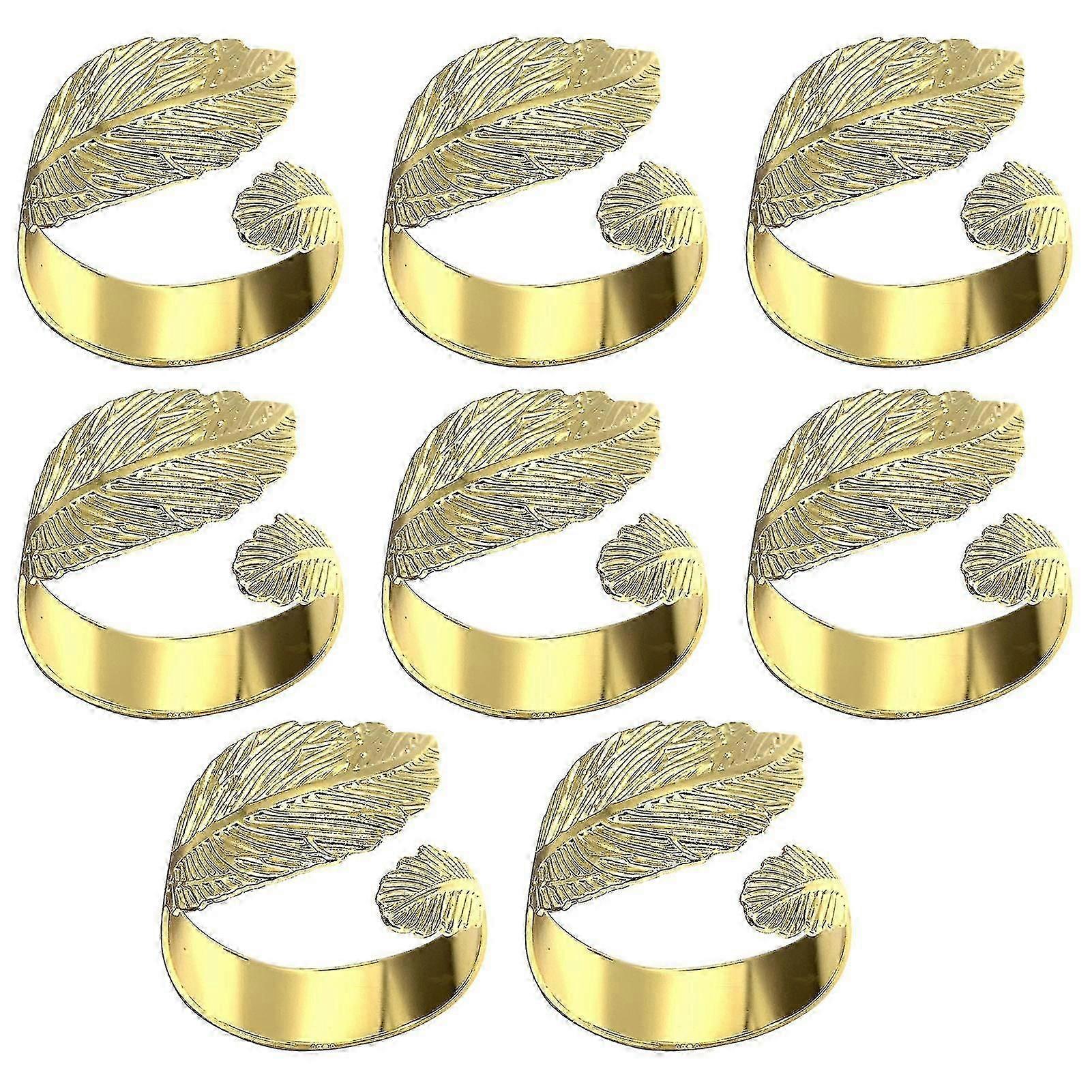 8pcs Metal Family Gathering Table Decor Napkin Ring For Dinner Gold Leaf Holder