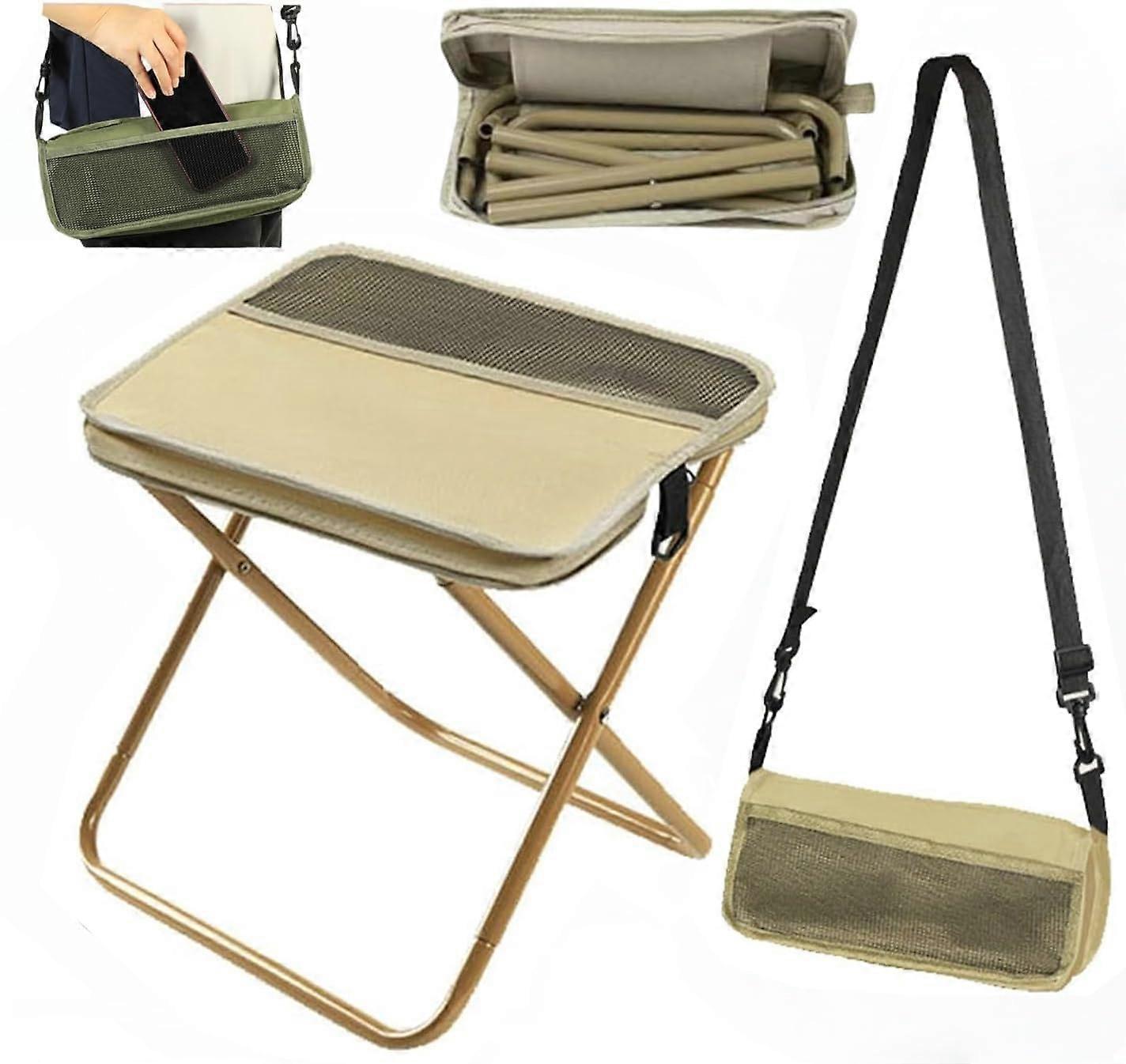 Foldable Backpack Stool Khaki L, Folding Garden Chairs, Portable Lightweight Collapsible Slacker Chairs For Camping