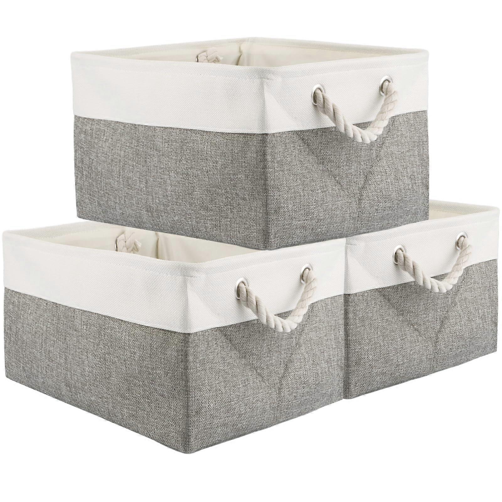 Storage Box 3Piece, Large 41X31X20 Cm, Foldable With Handle, Grey White, Home Organizer, Toy And Clothes, Office