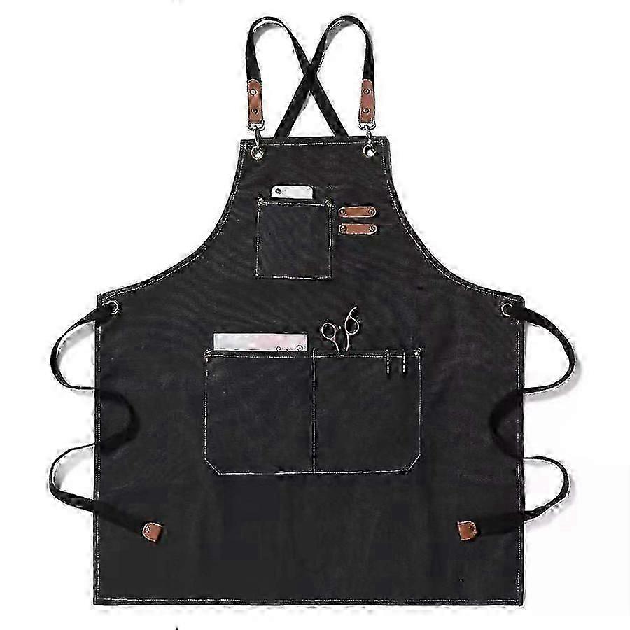 Heavy-Duty Canvas Cross-Back Apron with Three Pockets, Unisex Design for Kitchen Use