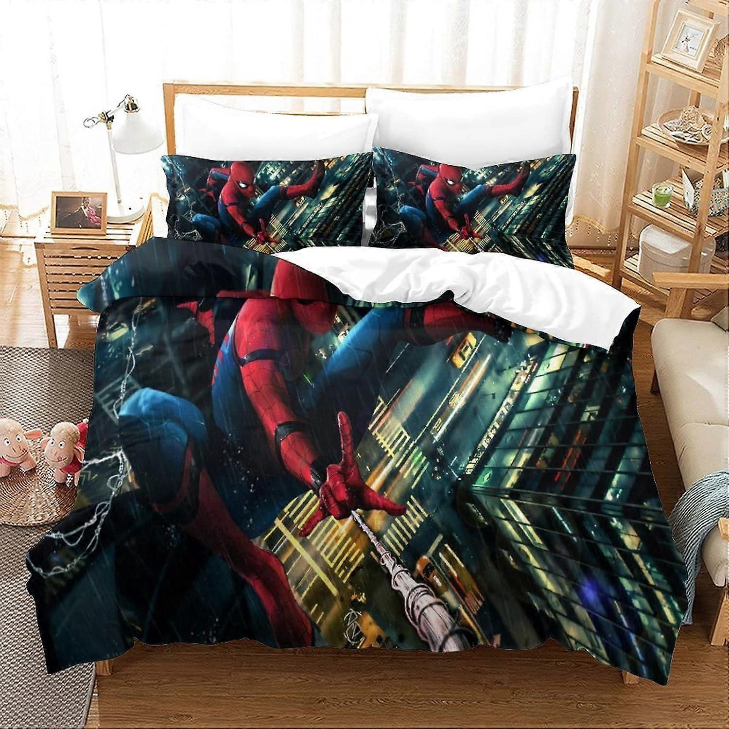 u54 Spider-Man 3 Piece Printed Microfibre Duvet Cover And Pillowcase Set Superheroes Printed Duvet Cover Set, Gift for Teenage Girls . m54
