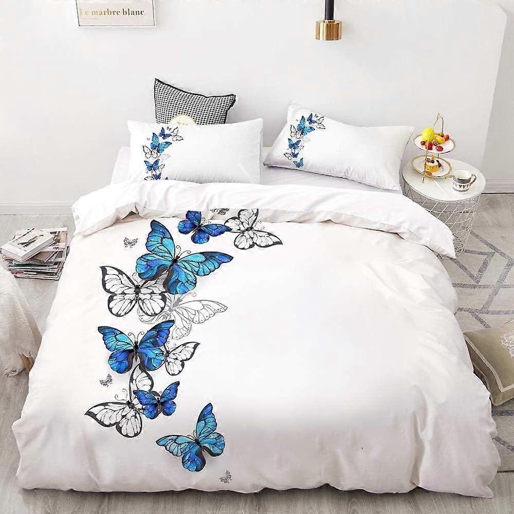 G666 3D Duvet Cover Set Double Blue Animal Butterfly Print Bedding Set For Teens Pattern With 2 Pillowcases Quilt Cover With Zipper H666