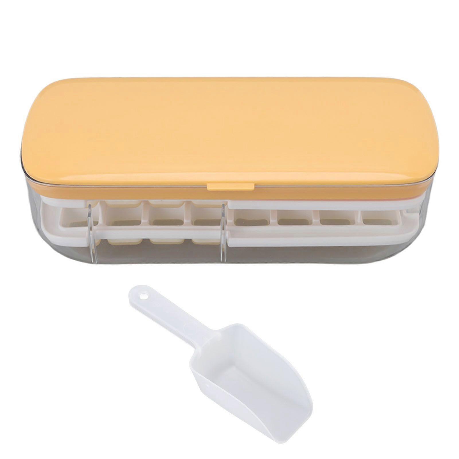 Ice Cube Tray ABS PP PET Silicone 2 Layer 48 Grids Household Ice Making Accessories with Lid Yellow