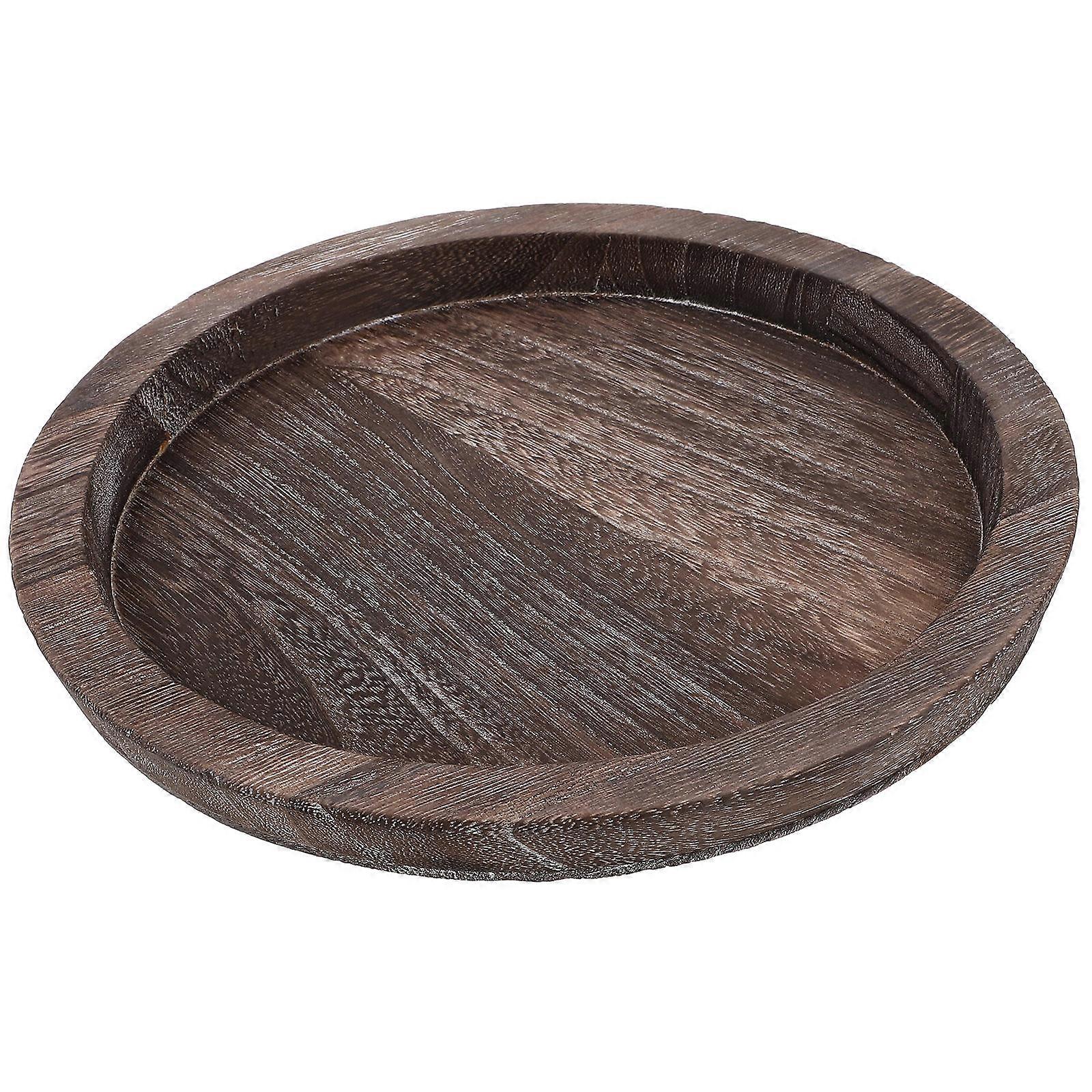 Light Brown Round Solid Wood Candle Tray for Storage 1Pcs Home Decor