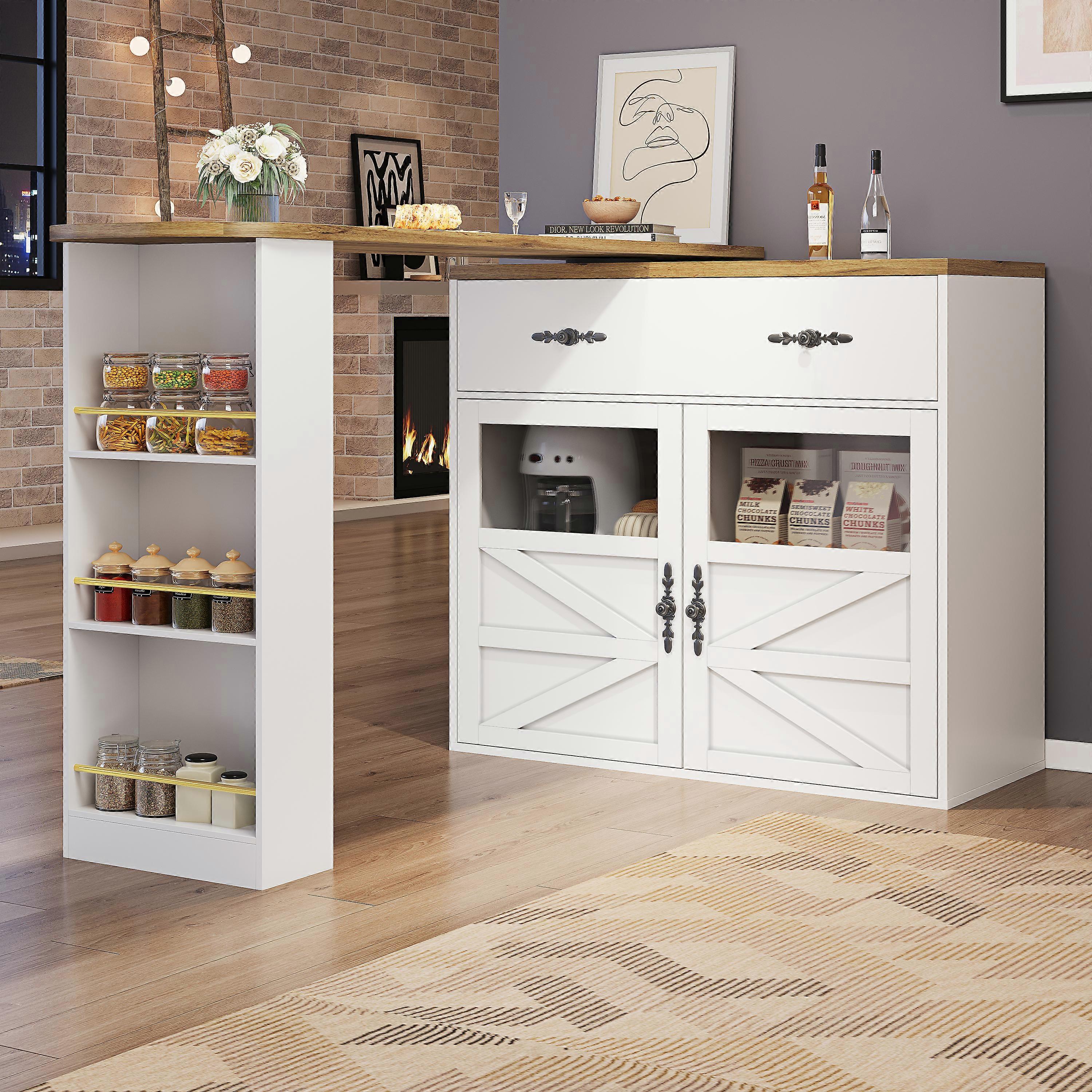 Modern Extendable Rotating Storage Table White Movable Kitchen Island 204cm